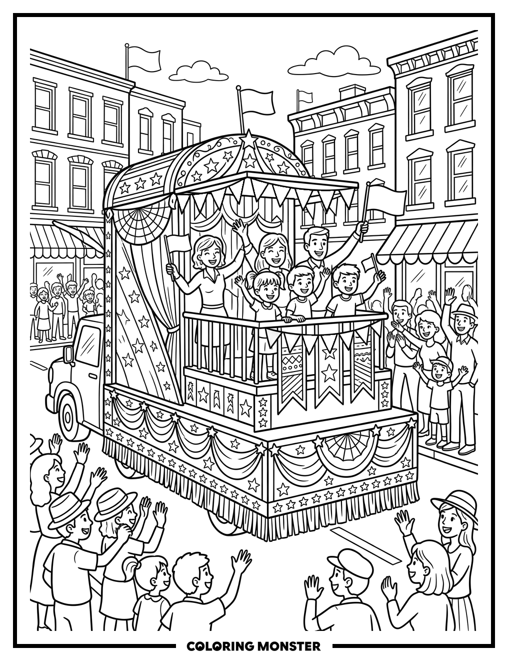 Festive Patriotic Parade Float Coloring Page