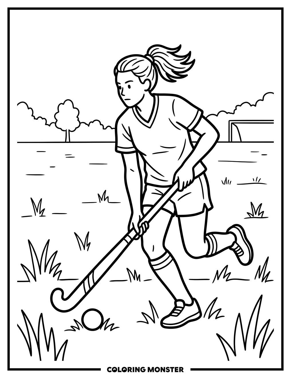 Field Hockey Player in Action Coloring Page