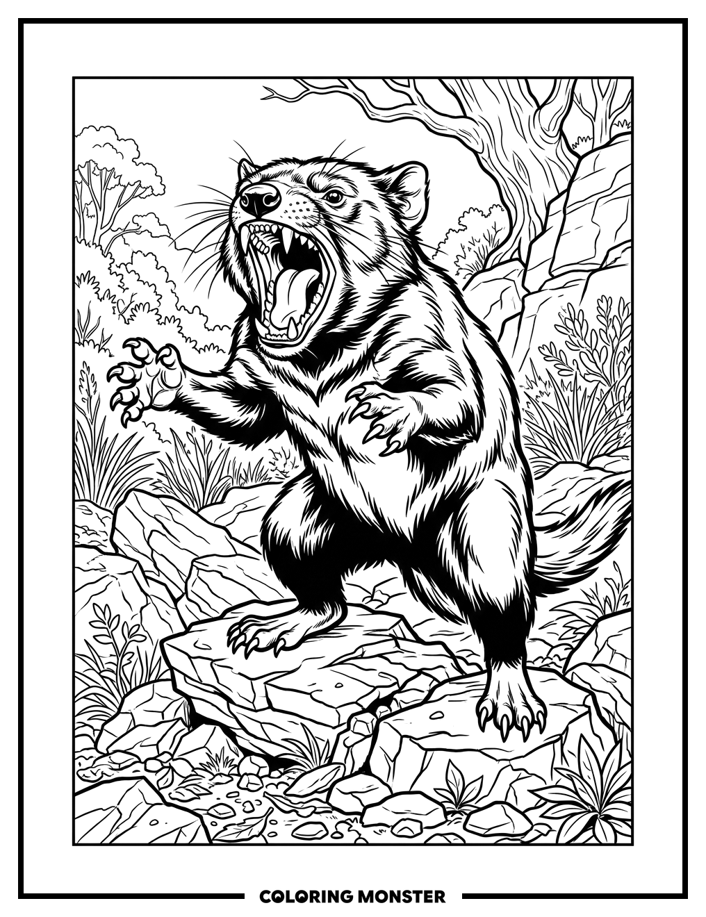 Fierce Tasmanian Devil Roaring Coloring Page