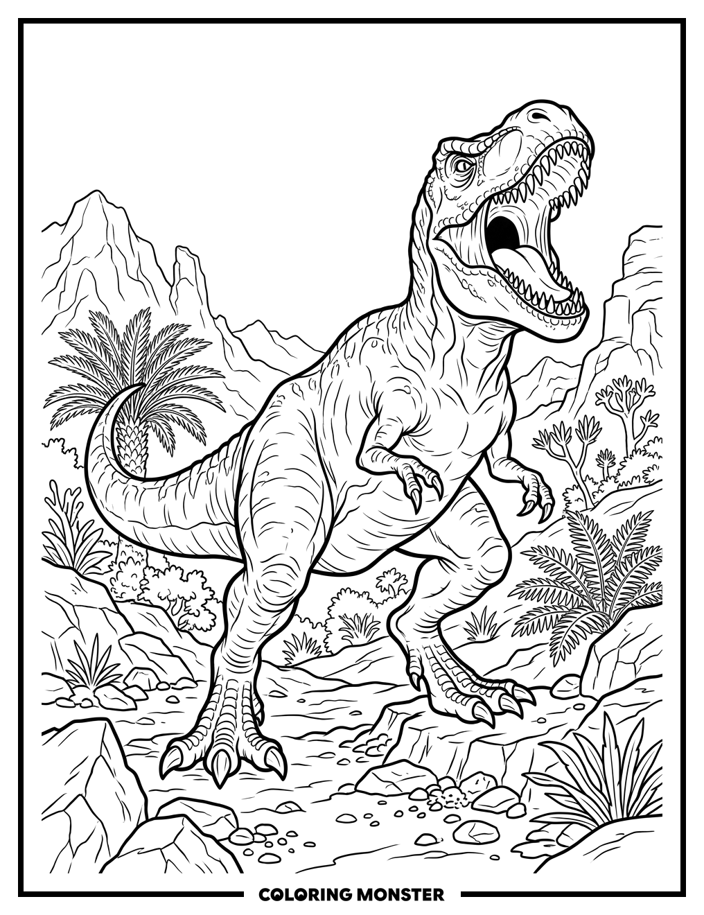 Fierce Tyrannosaurus Rex Roaring Coloring Page