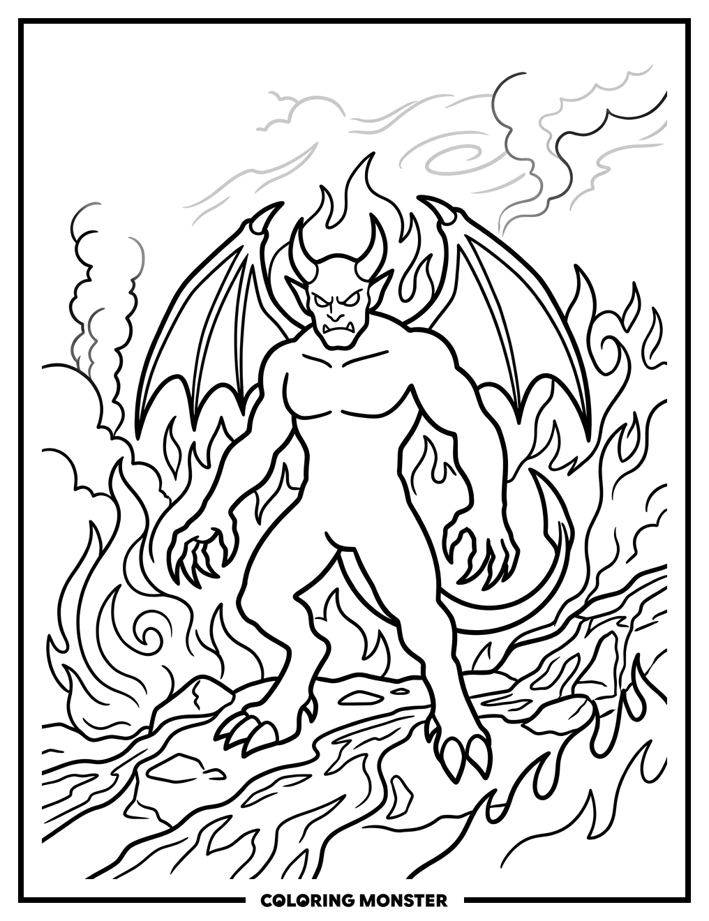 Fiery Demon With Glowing Eyes Coloring Page