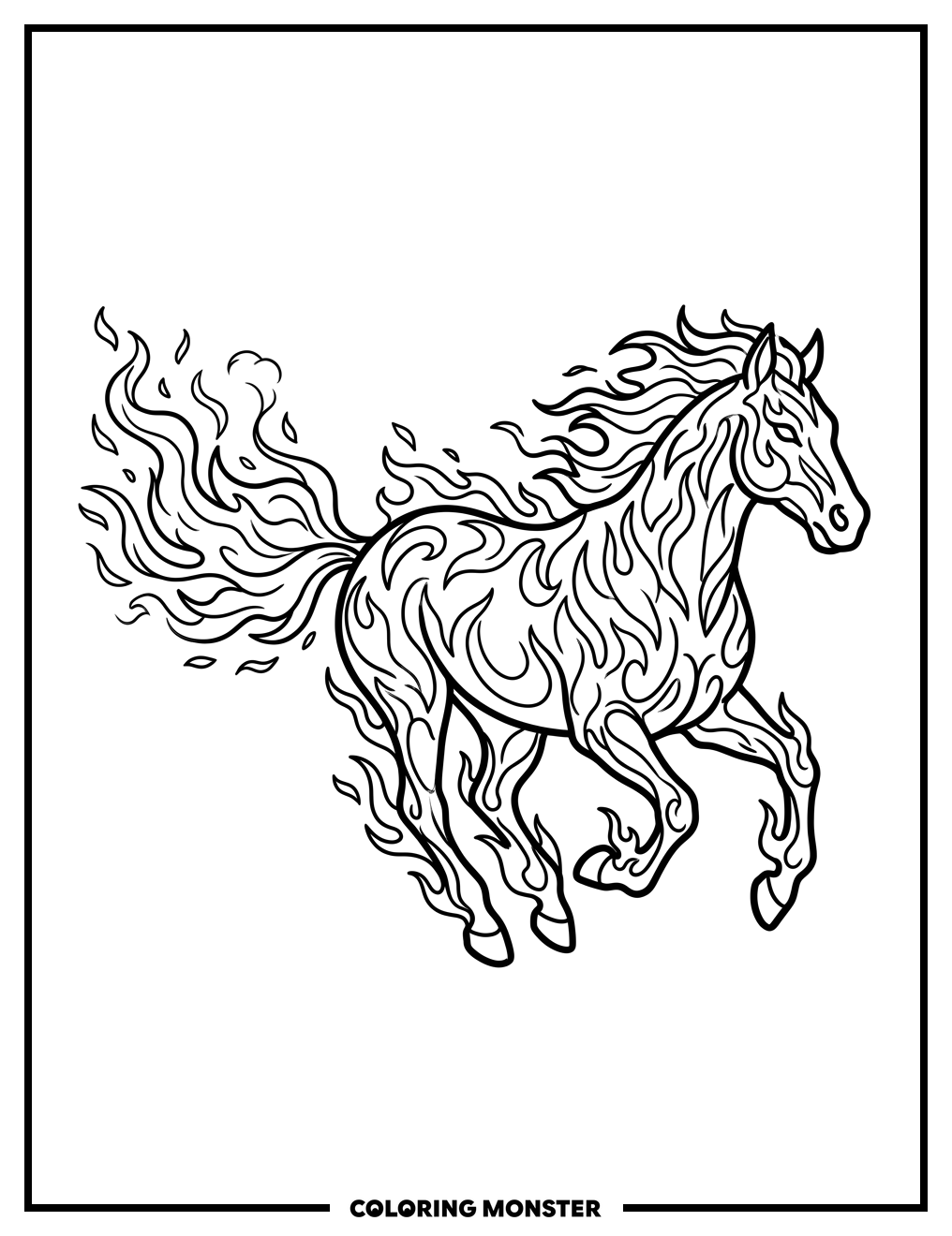 Fiery Galloping Horse Coloring Page