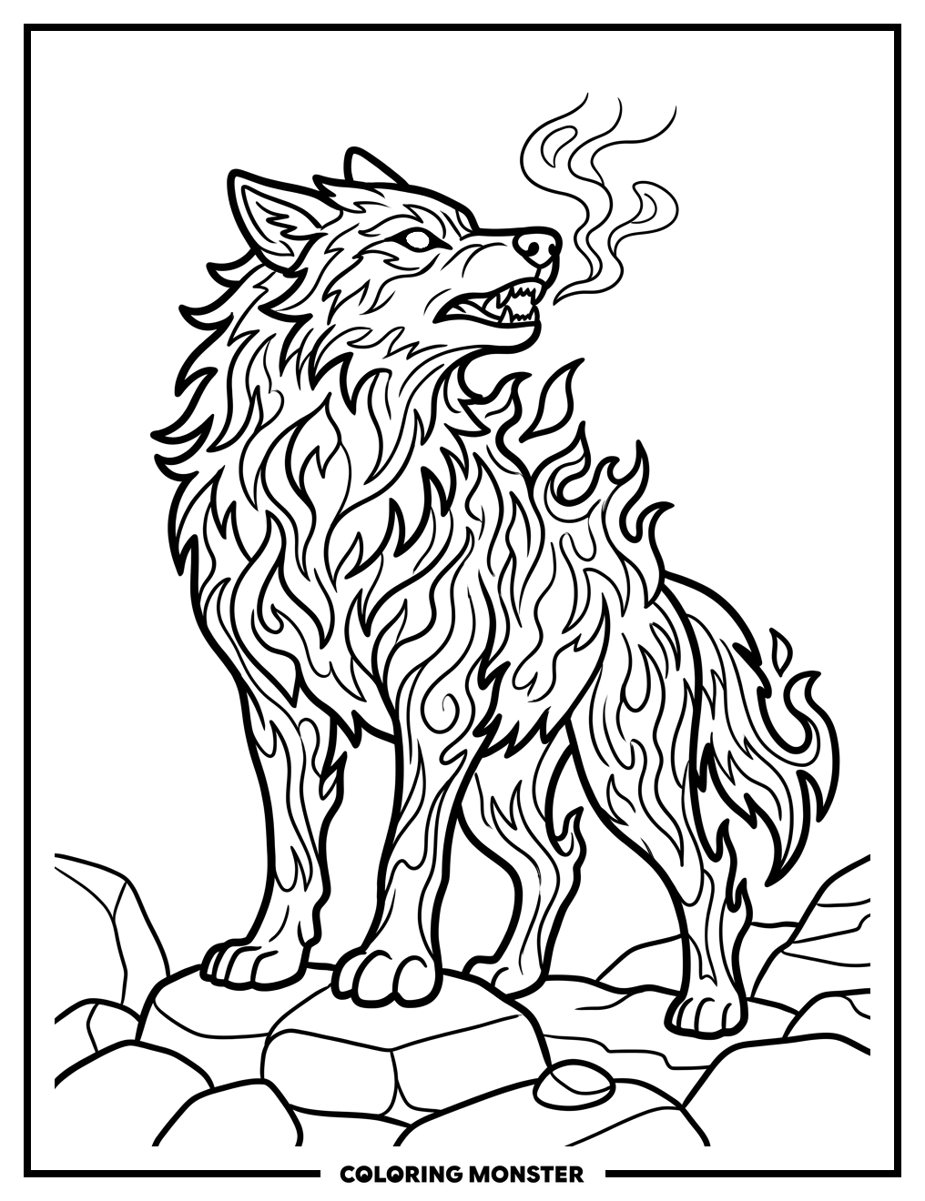Fiery Wolf Standing Tall Coloring Page