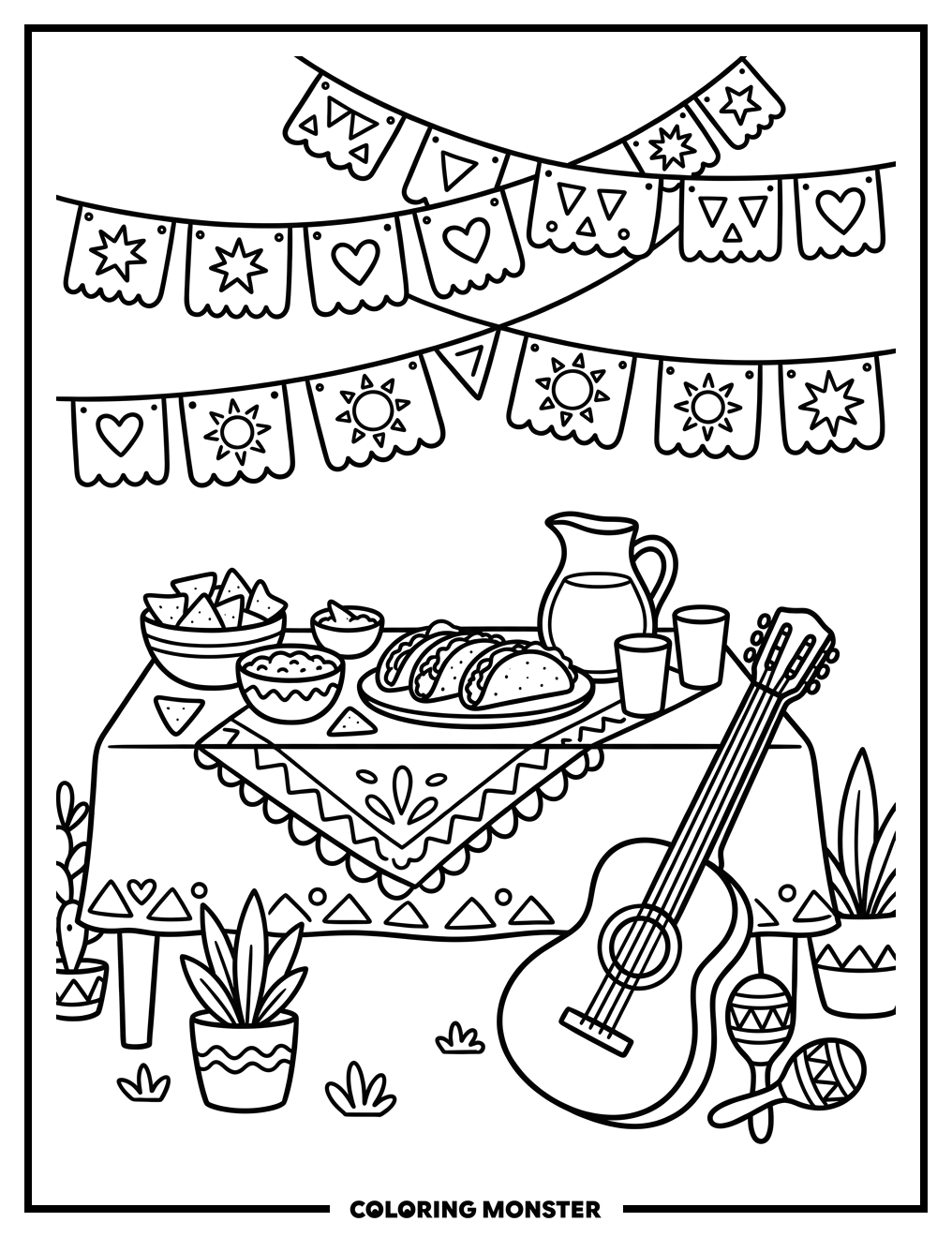 Fiesta Celebration Scene Coloring Page