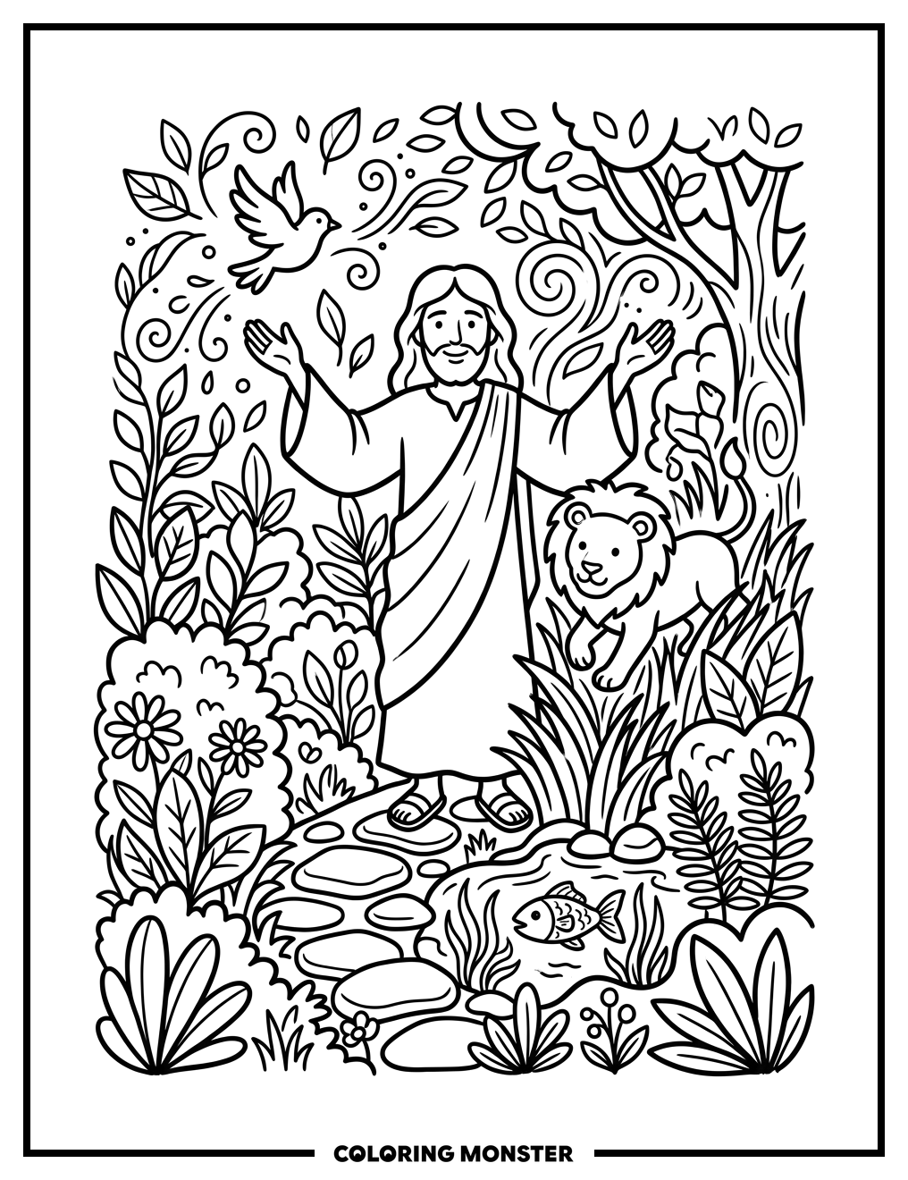 Figure Creating Animals and Plants Coloring Page