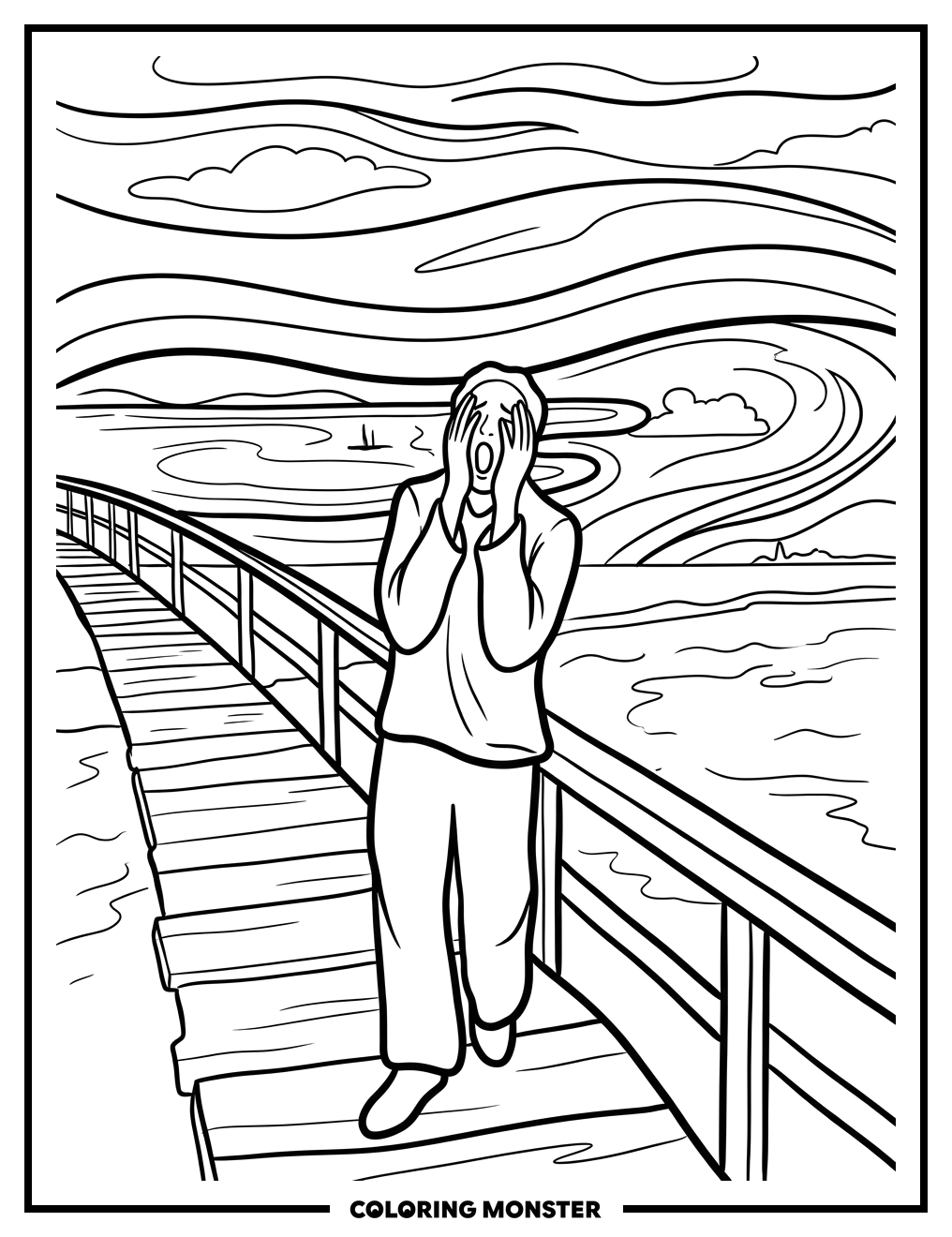 Figure Screaming on Bridge Coloring Page