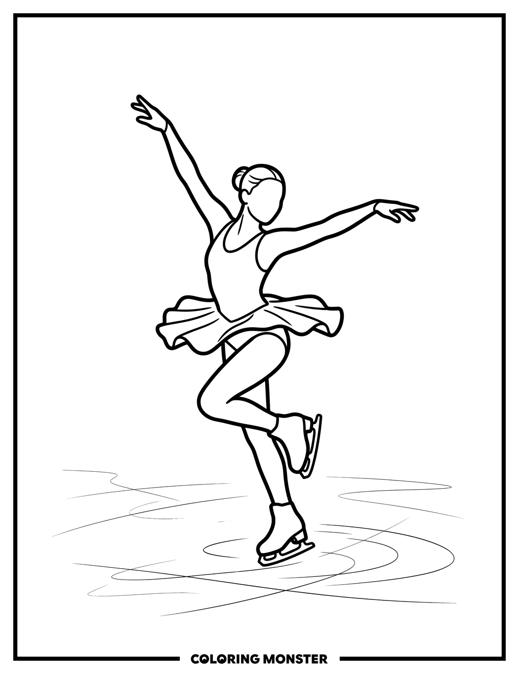 Figure Skater Mid-Spin Coloring Page