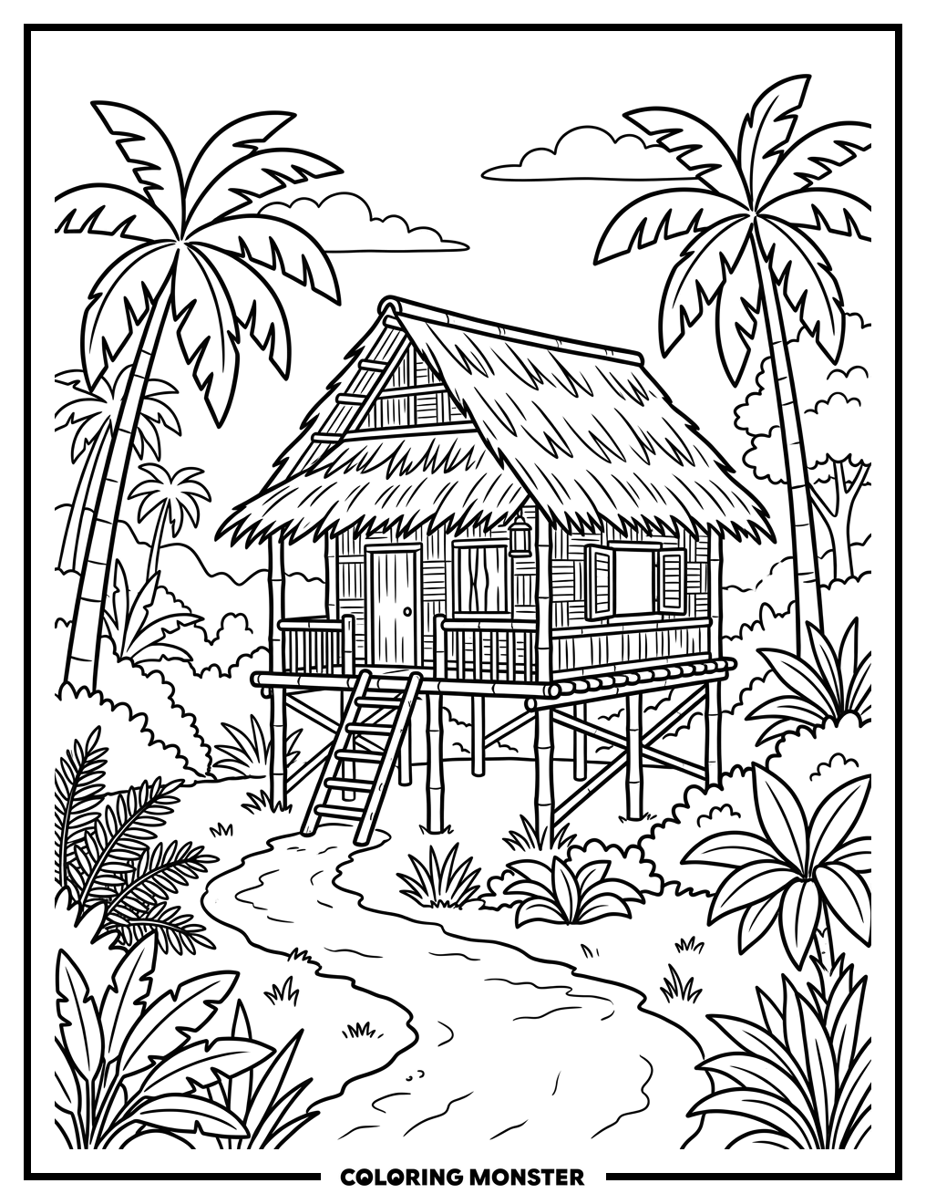 Filipino Bahay Kubo House Coloring Page