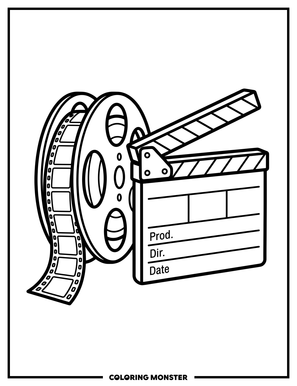Film Reel and Clapboard Coloring Page