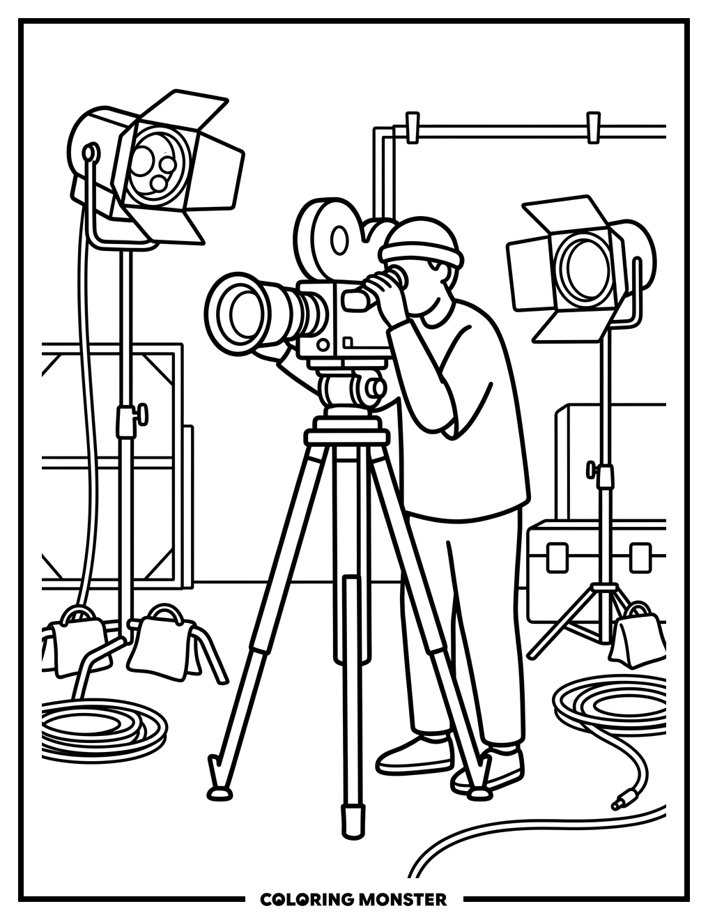 Filmmaker on Movie Set Coloring Page