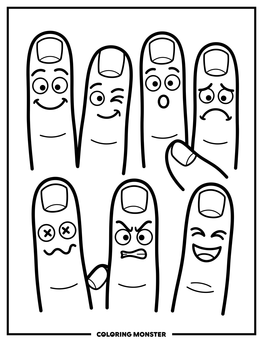 Finger Puppets Making Faces Coloring Page