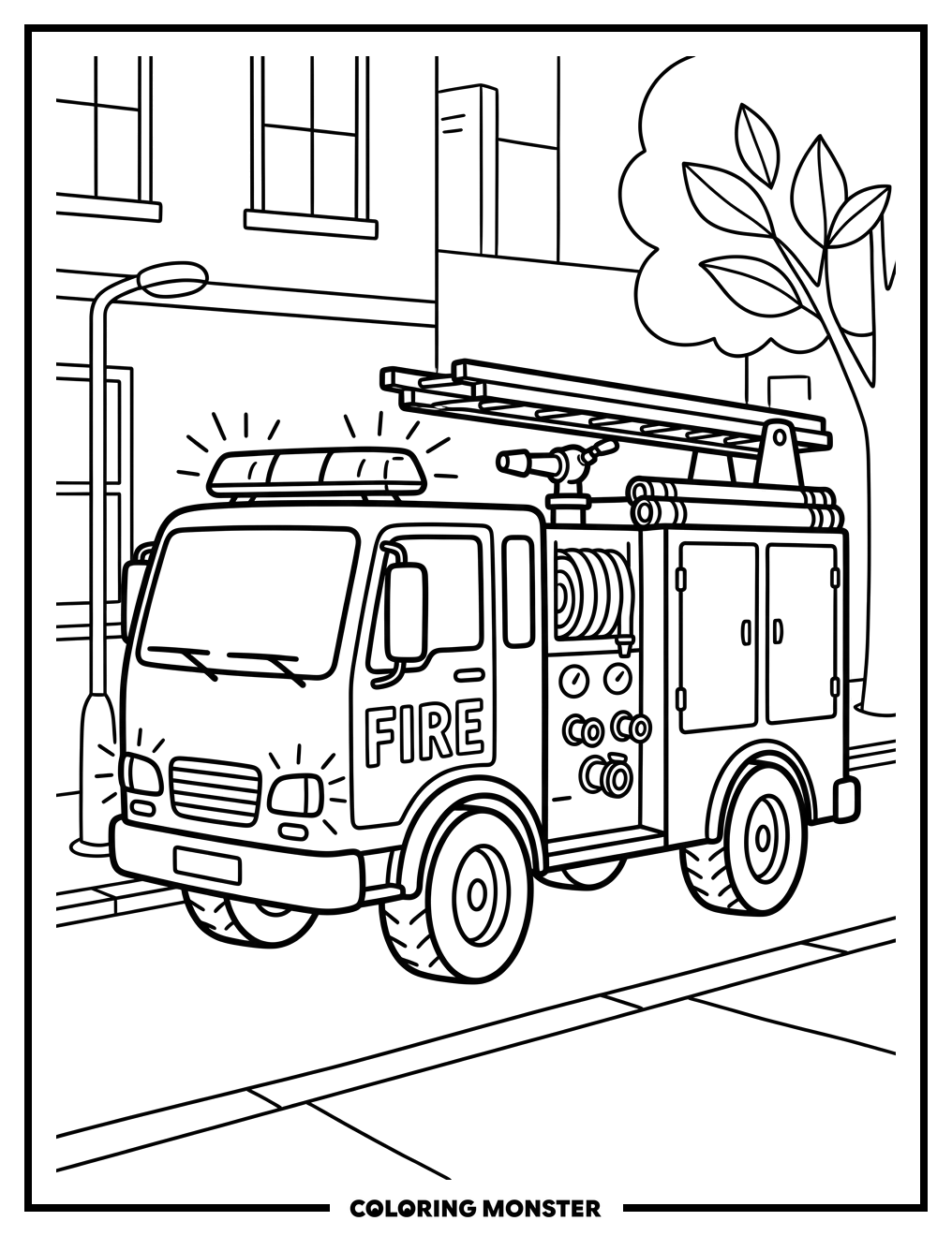 Fire Engine with Flashing Lights Coloring Page