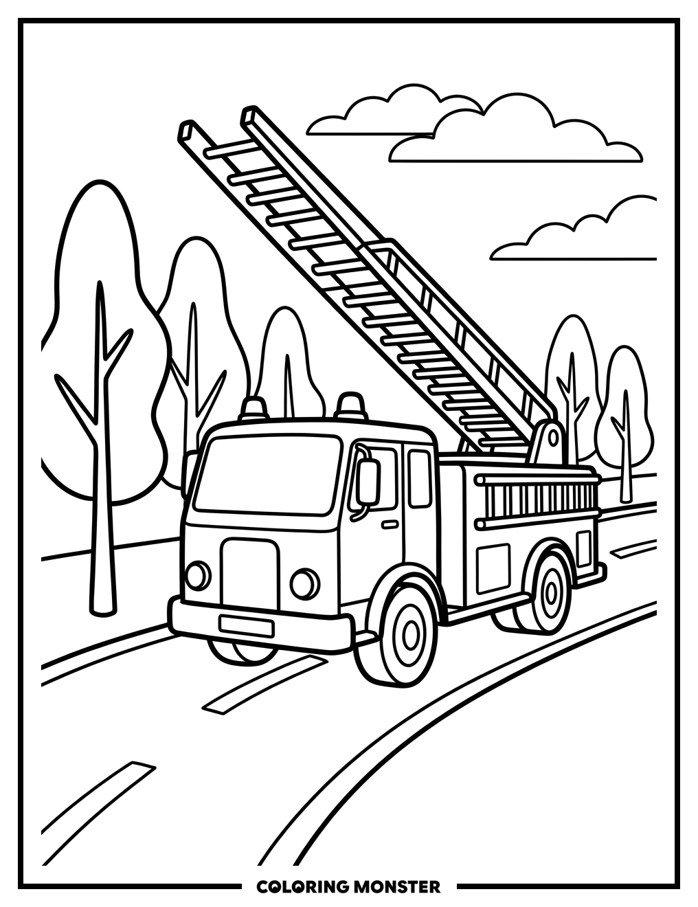 Fire Truck Responding to Emergency Coloring Page