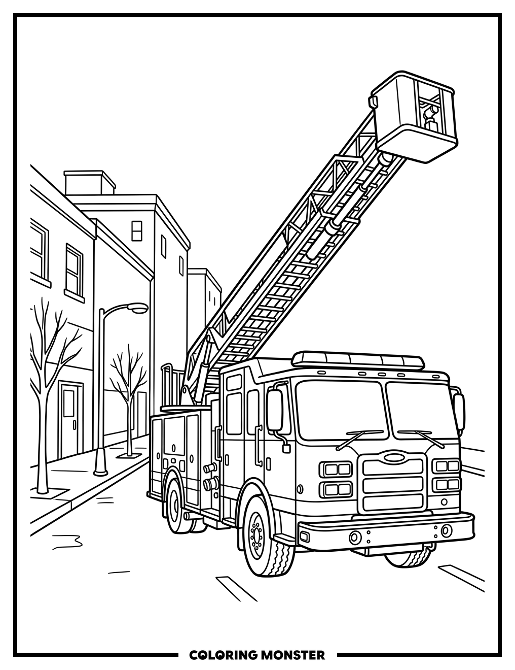 Fire Truck Responds To Emergency Coloring Page