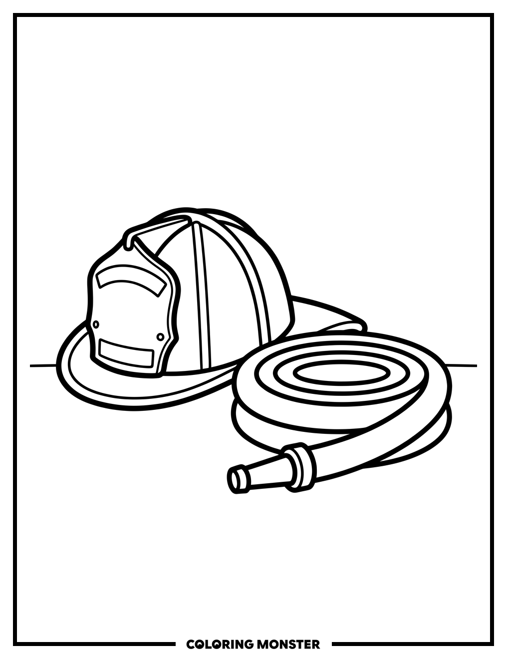 Firefighter Helmet and Hose Coloring Page
