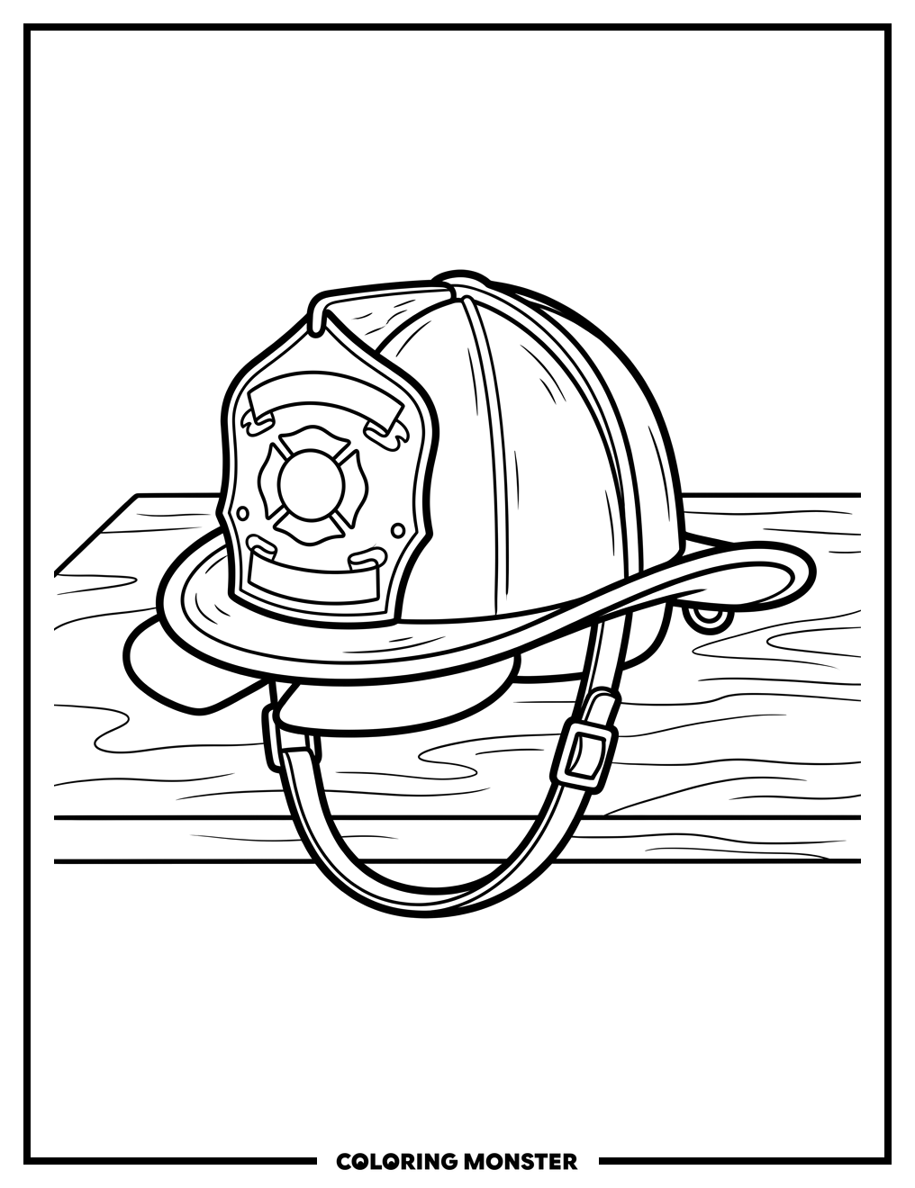 Firefighter Helmet on Table Coloring Page