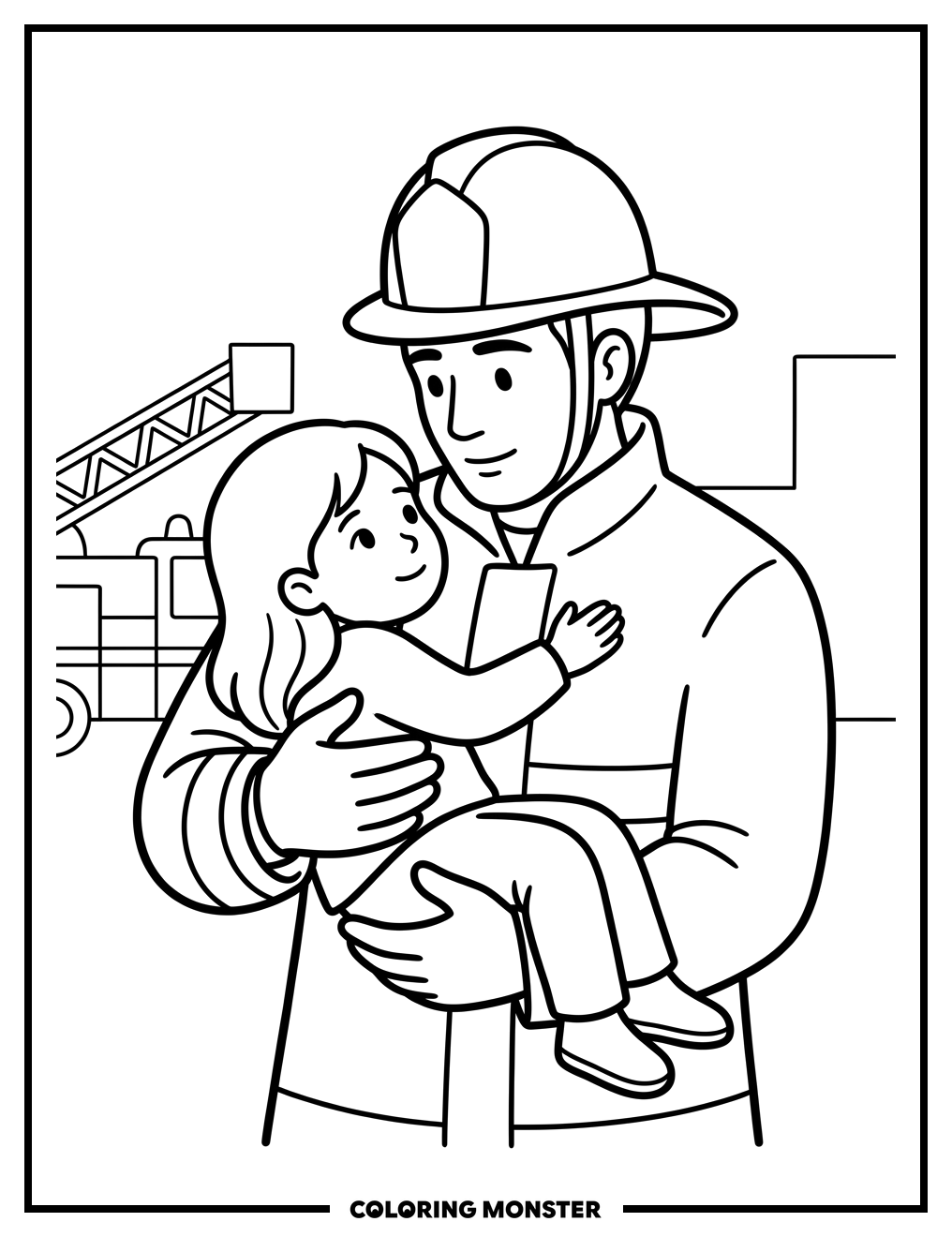 Firefighter Rescues Child Coloring Page