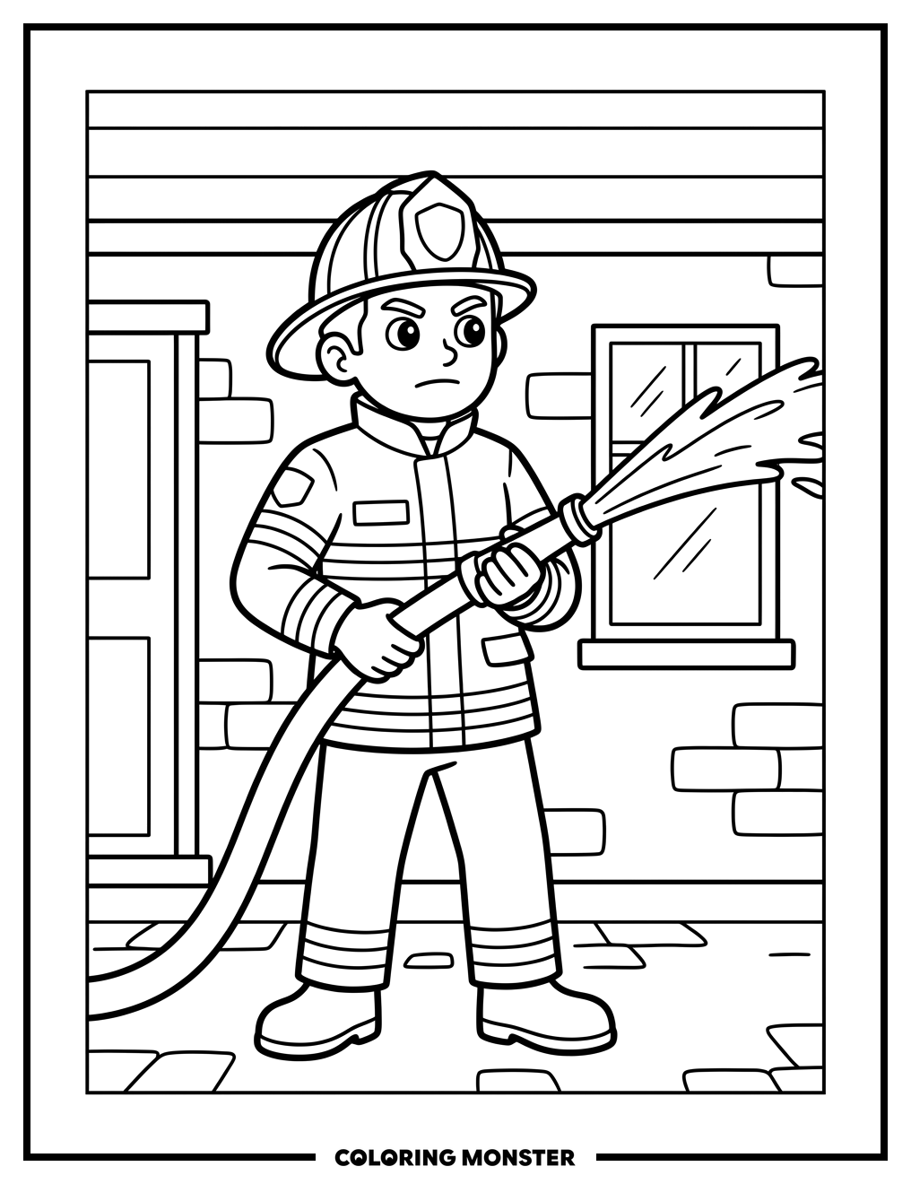 Firefighter with Hose Coloring Page