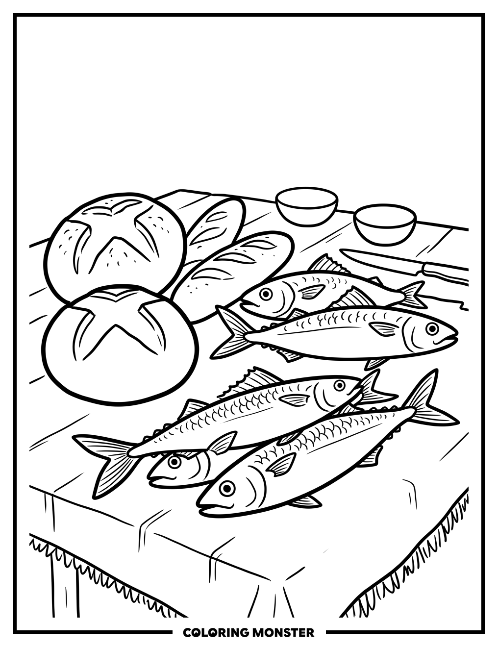Fish and Bread Feast Coloring Page