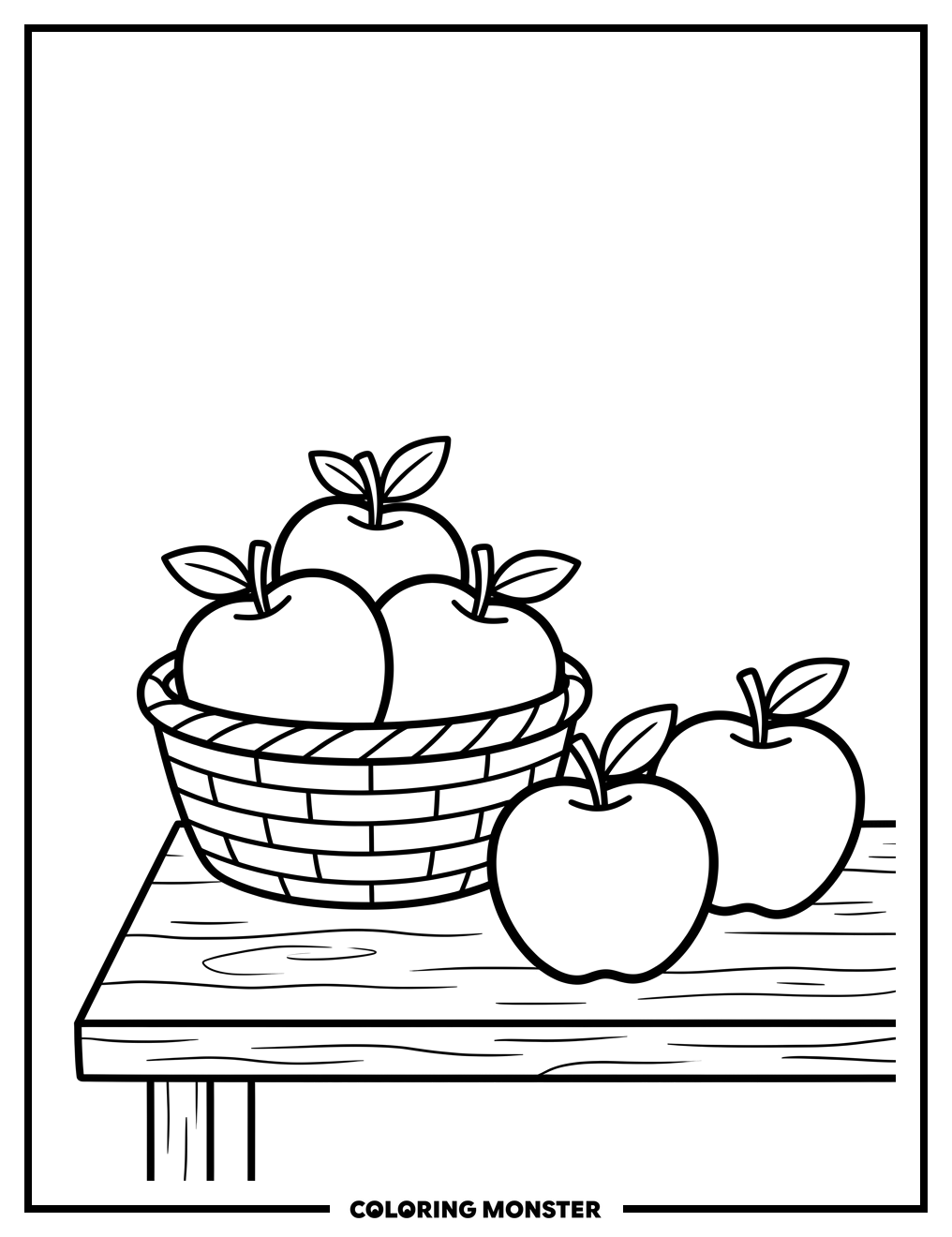 Five Apples on a Table Coloring Page