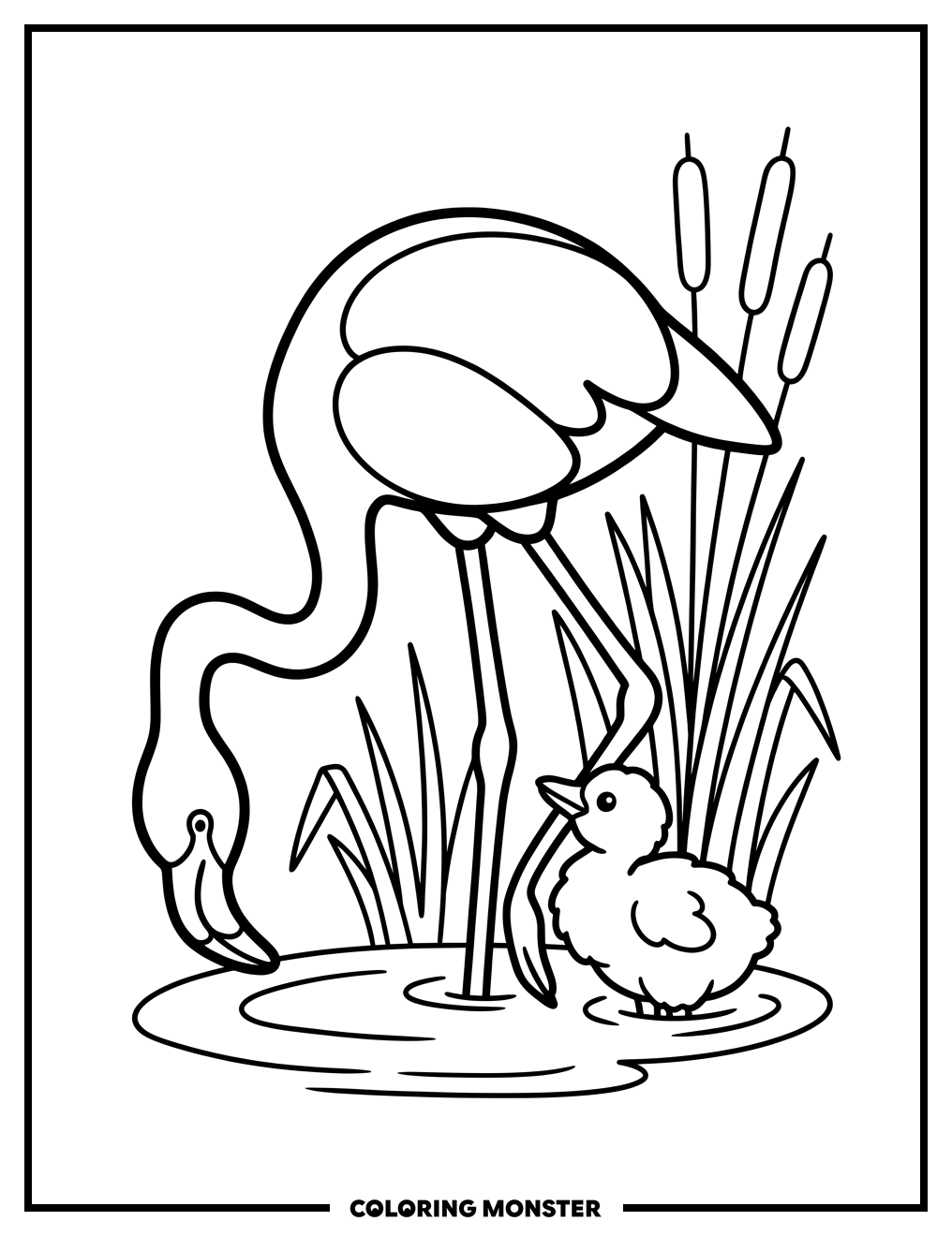Flamingo Family Feeding Coloring Page