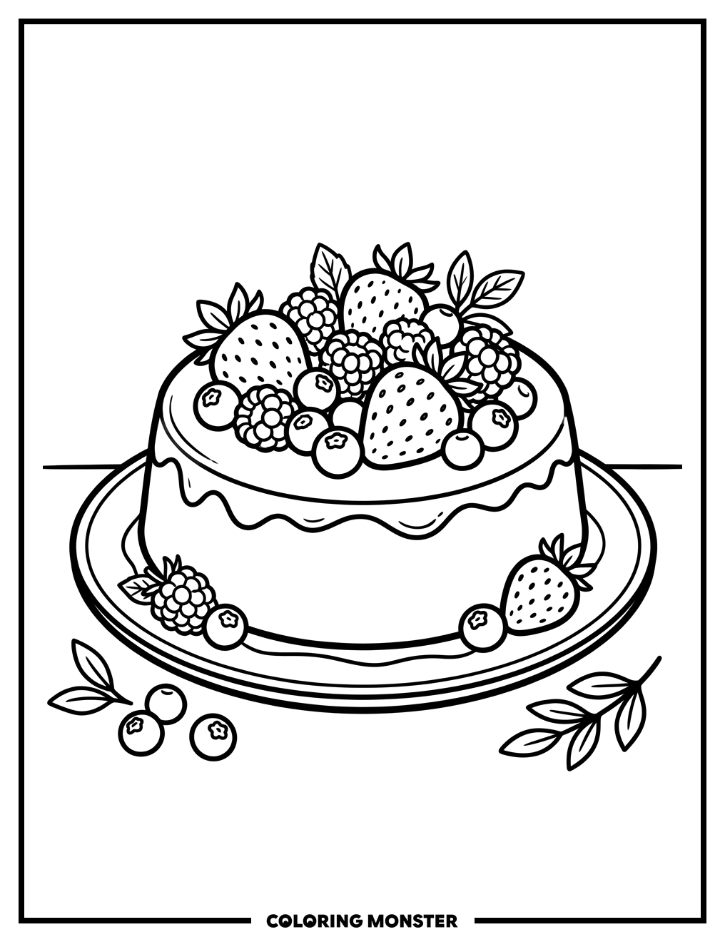 Flan With Berries Coloring Page