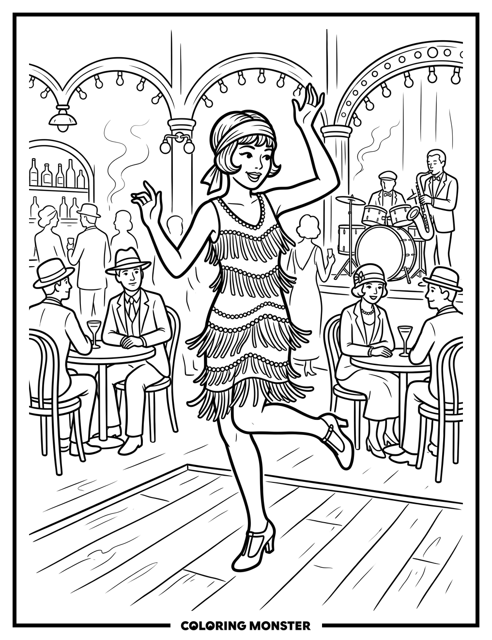 Flapper Dancing the Charleston Coloring Page