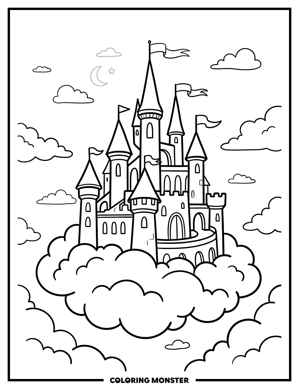 Floating Castle in the Sky Coloring Page