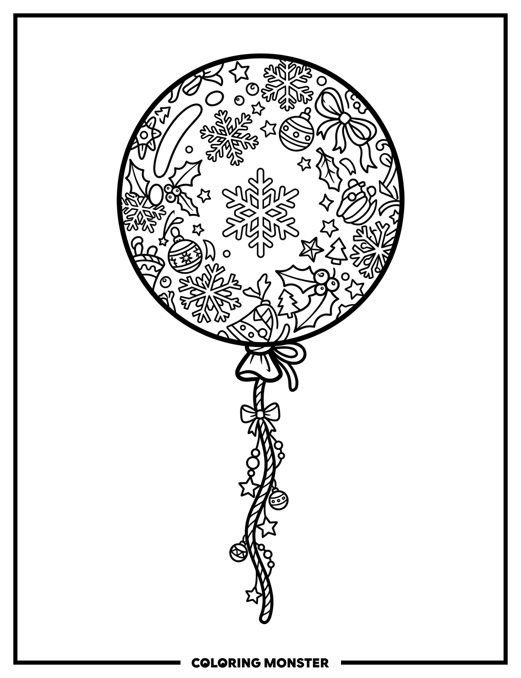Floating Holiday Balloon Coloring Page