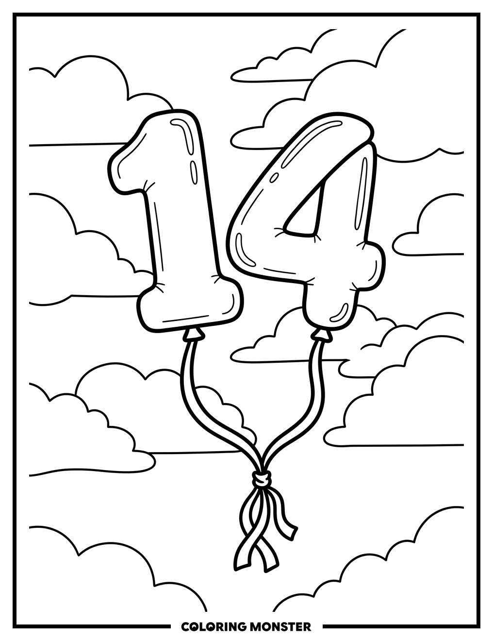 Floating Number Balloons Coloring Page