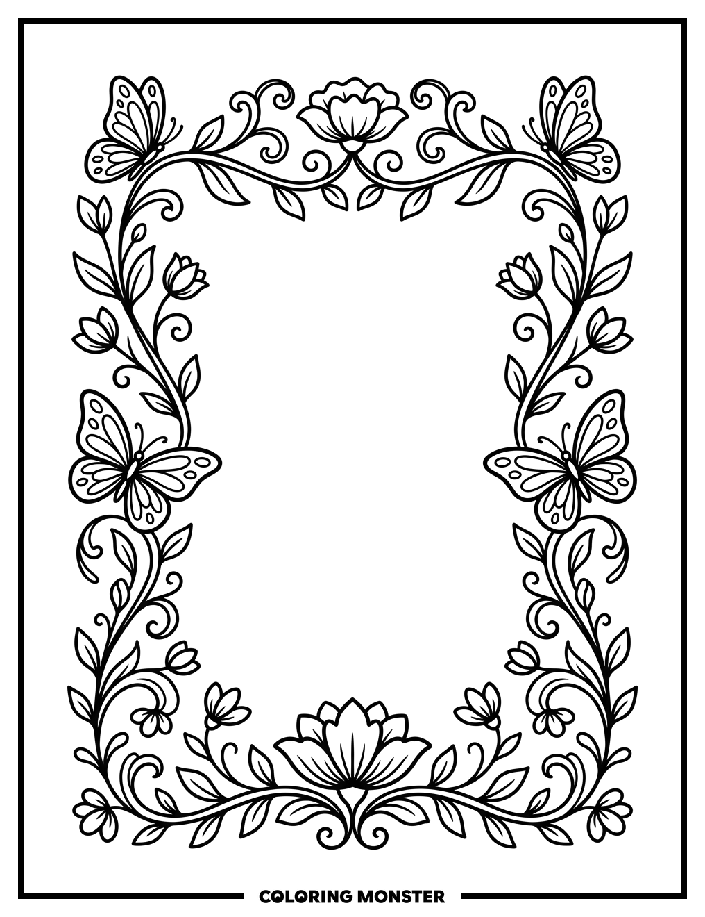 Floral Butterfly Border Coloring Page