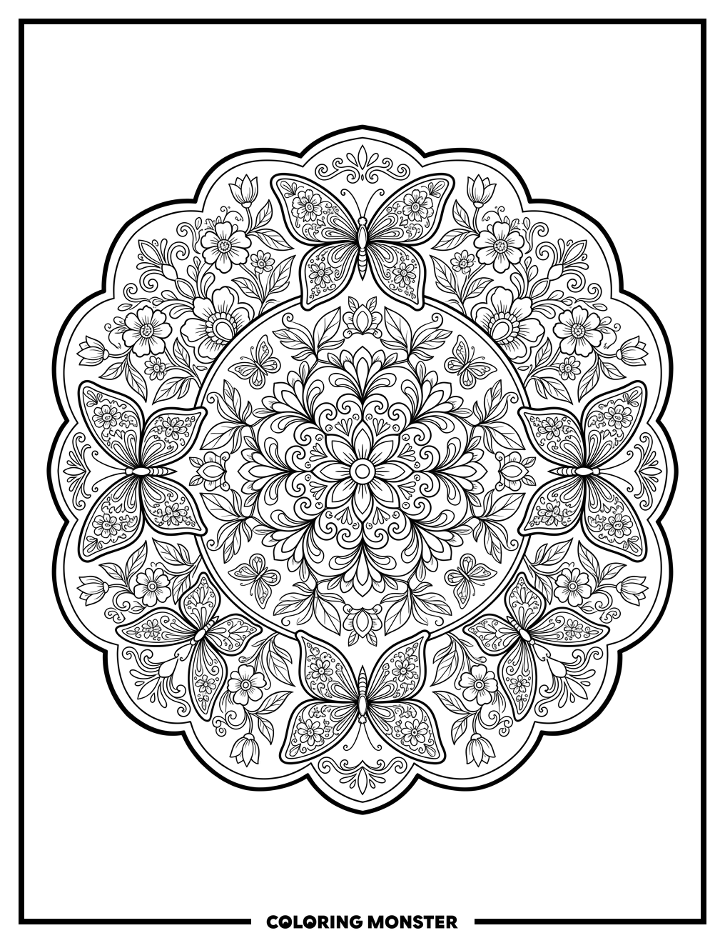 Floral Butterfly Mandala Coloring Page