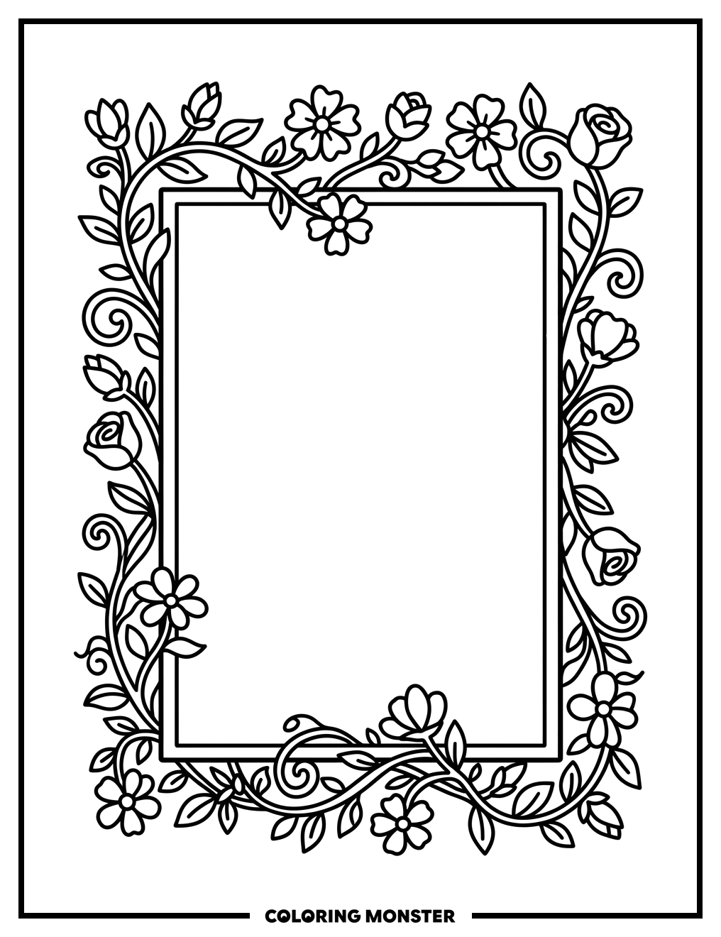 Floral Frame With Empty Center Coloring Page