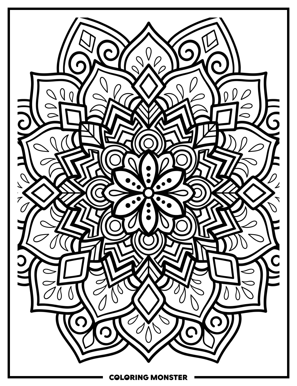 Floral Geometric Mandala Coloring Page