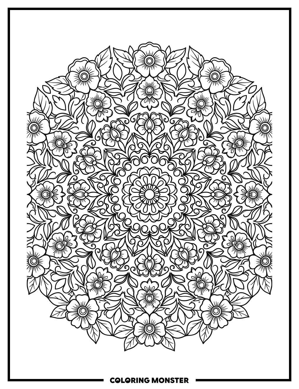 Floral Mandala Pattern Coloring Page