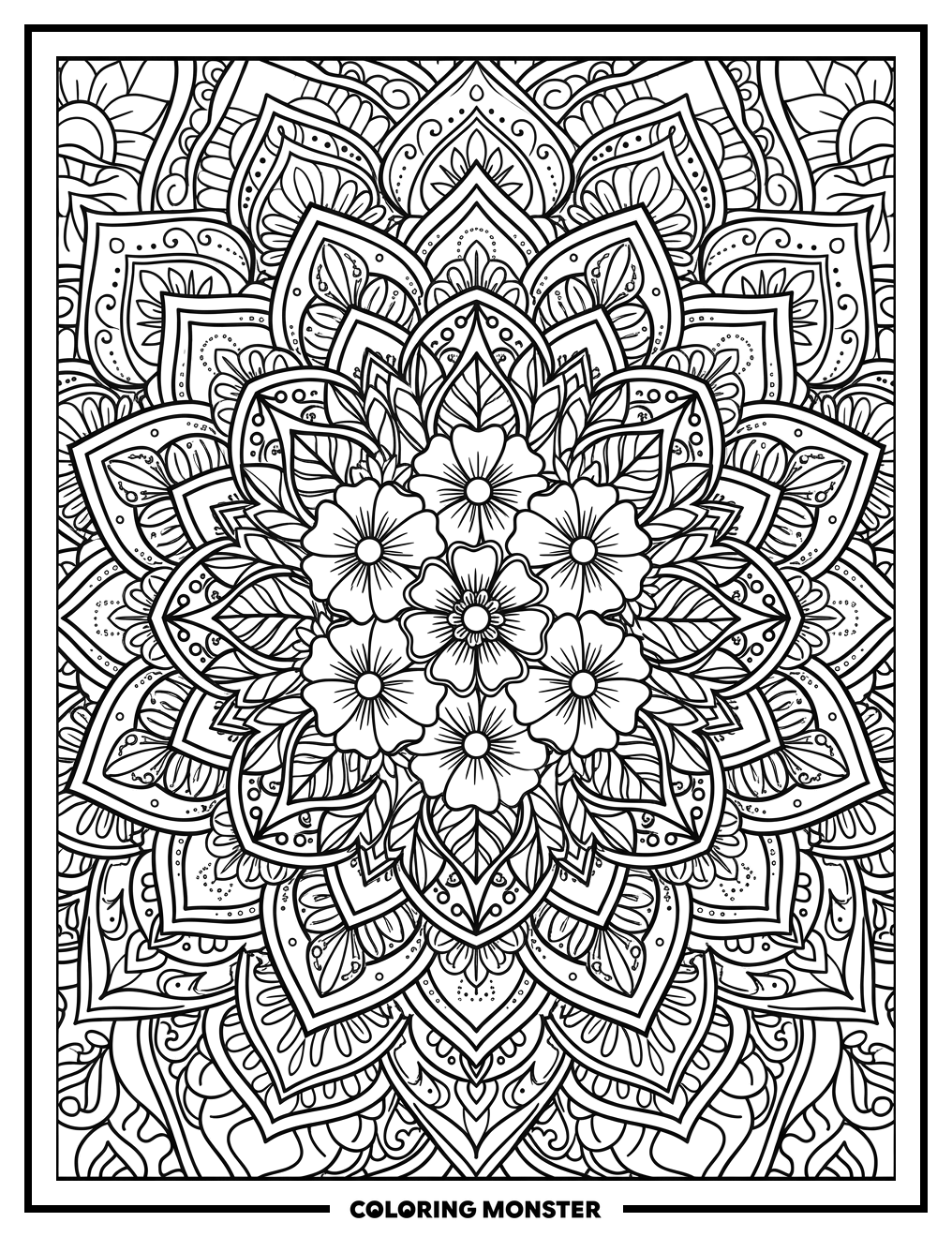 Floral Mandala With Intricate Patterns Coloring Page