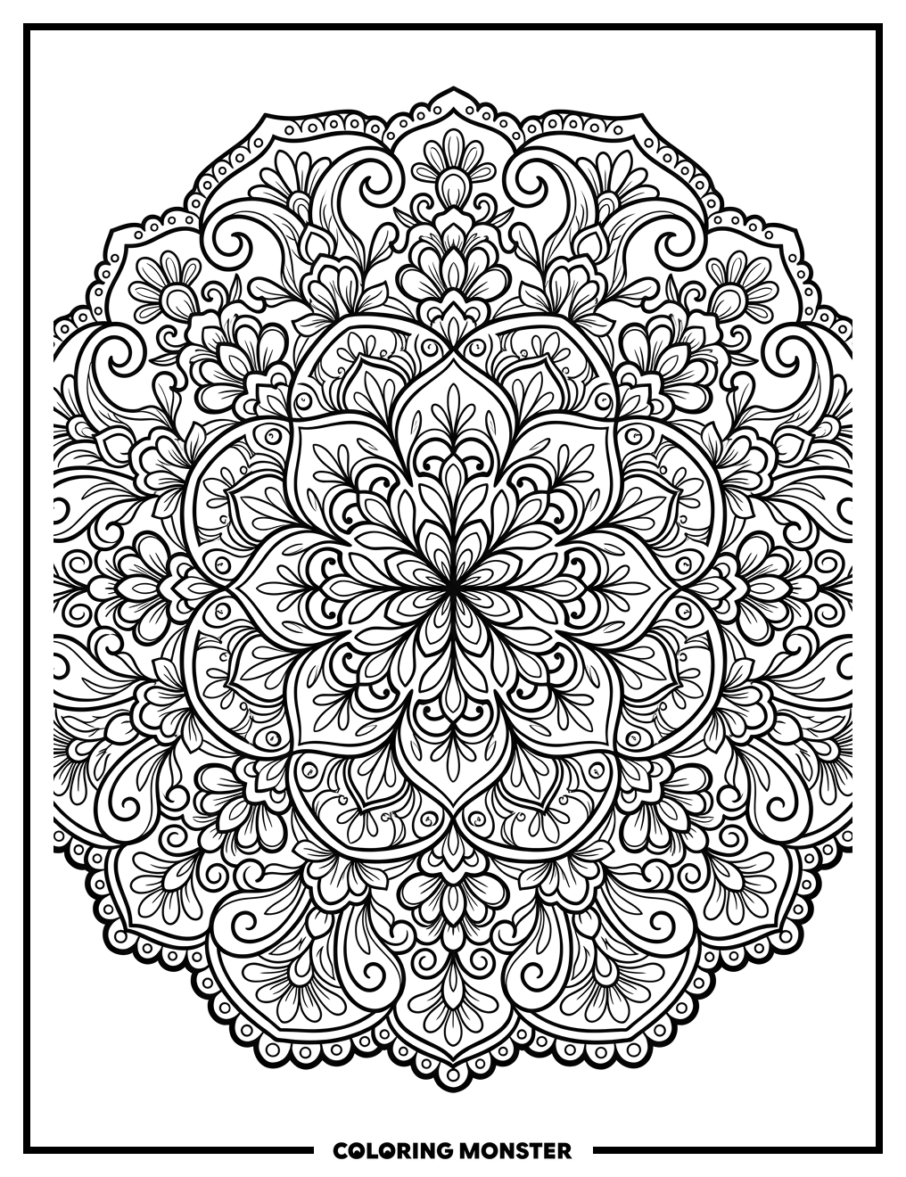 Floral Mandala With Intricate Petals Coloring Page