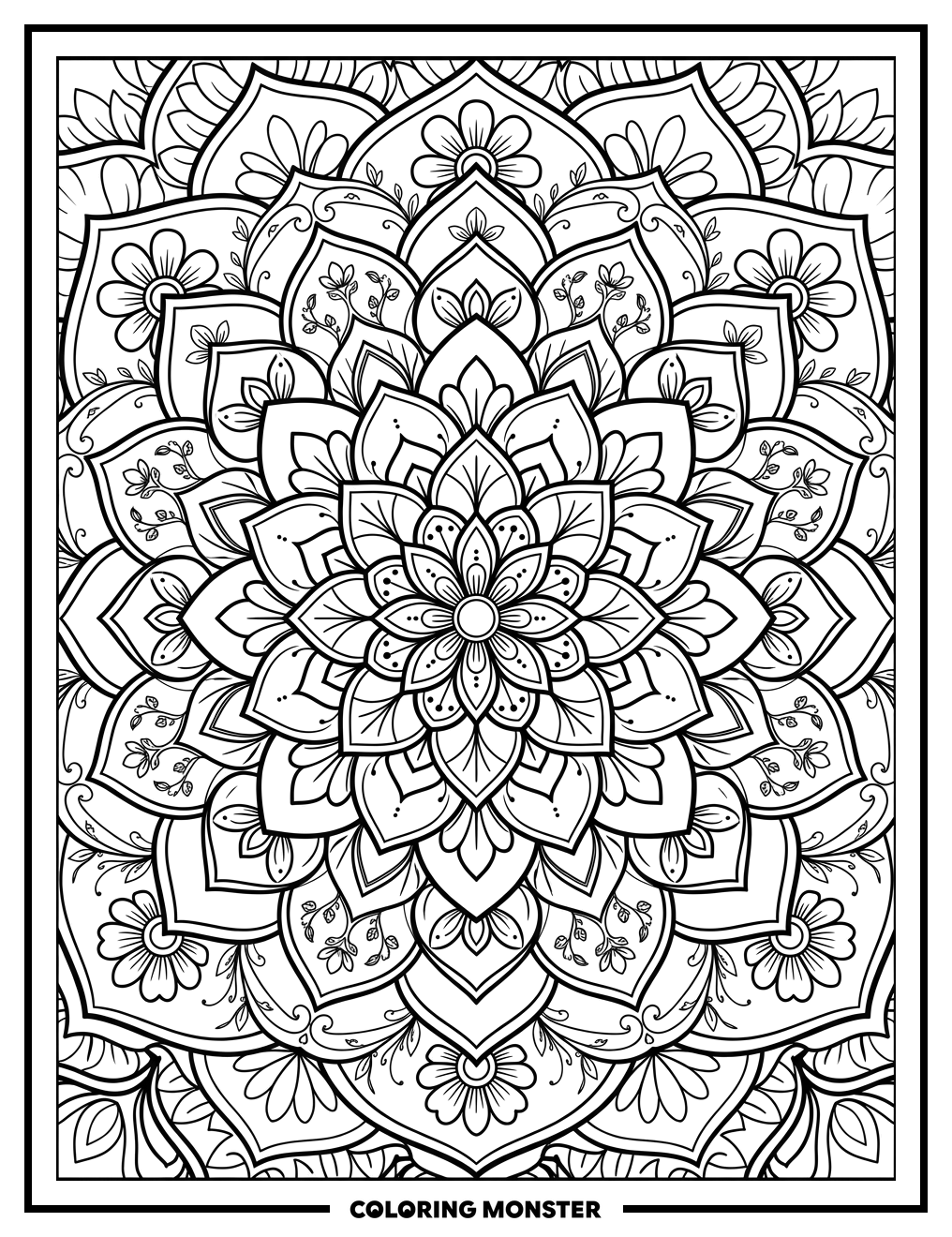 Floral Mandala With Intricate Petals Coloring Page