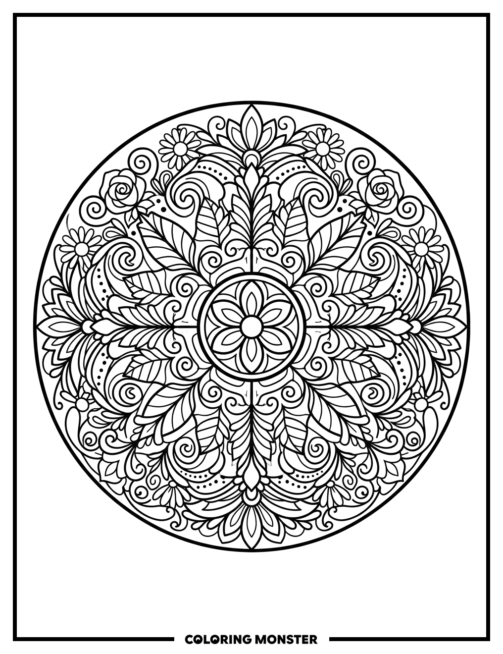 Floral Mandala With Swirling Petals Coloring Page