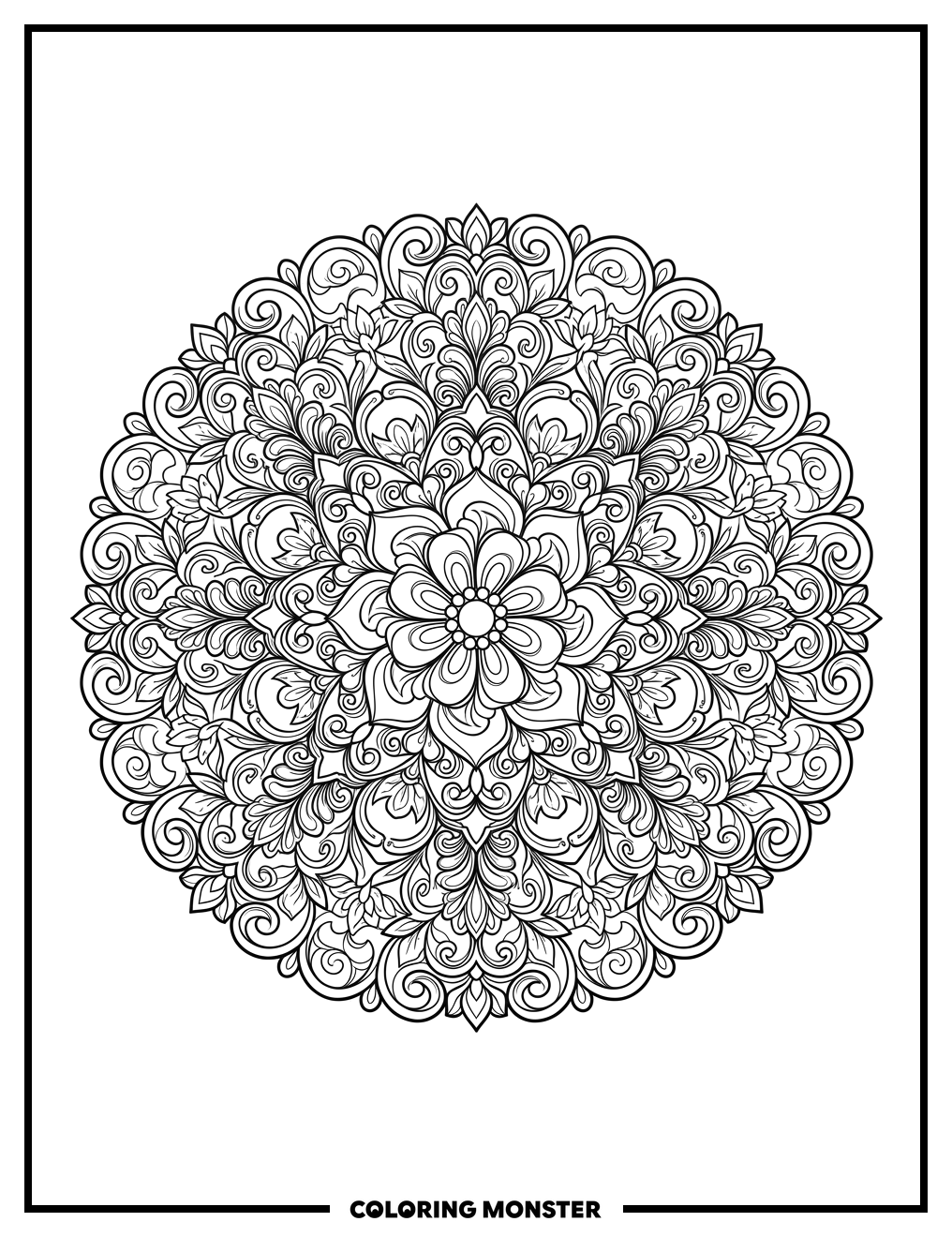 Floral Mandala with Swirling Petals Coloring Page