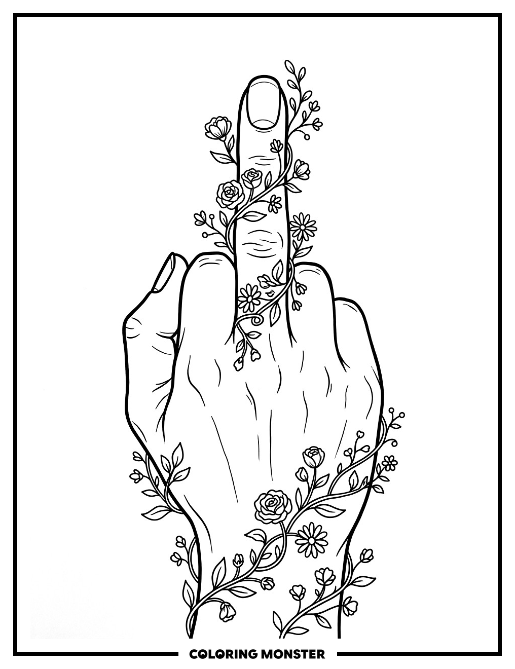 Floral Middle Finger Coloring Page