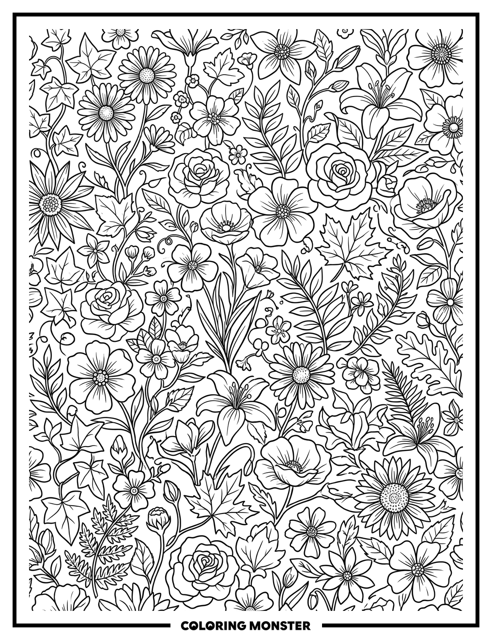 Floral Pattern Background Coloring Page