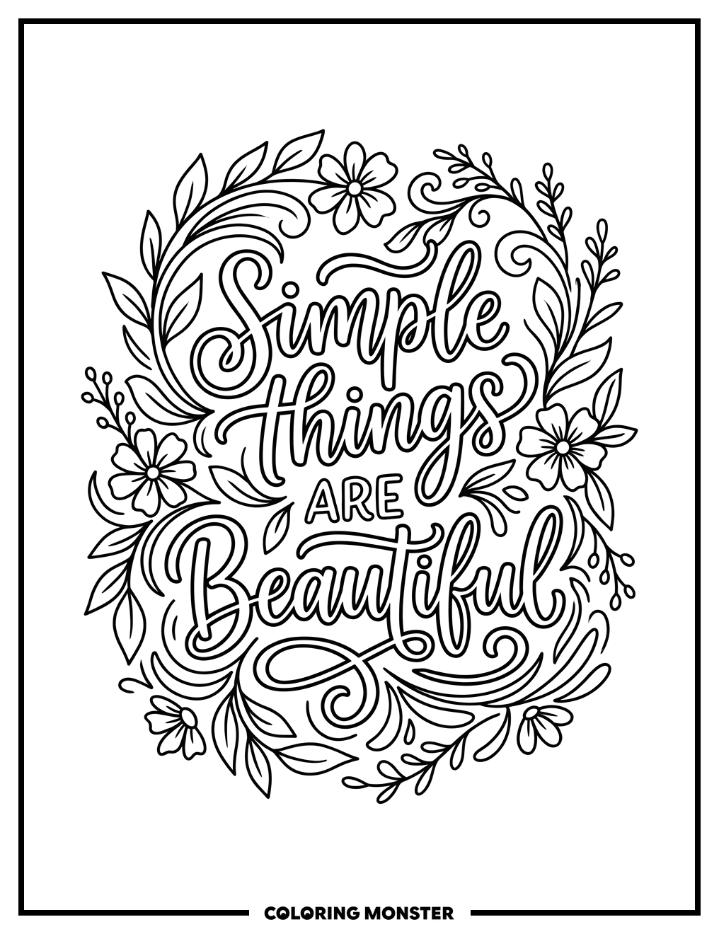 Floral Quote With Leaves Coloring Page