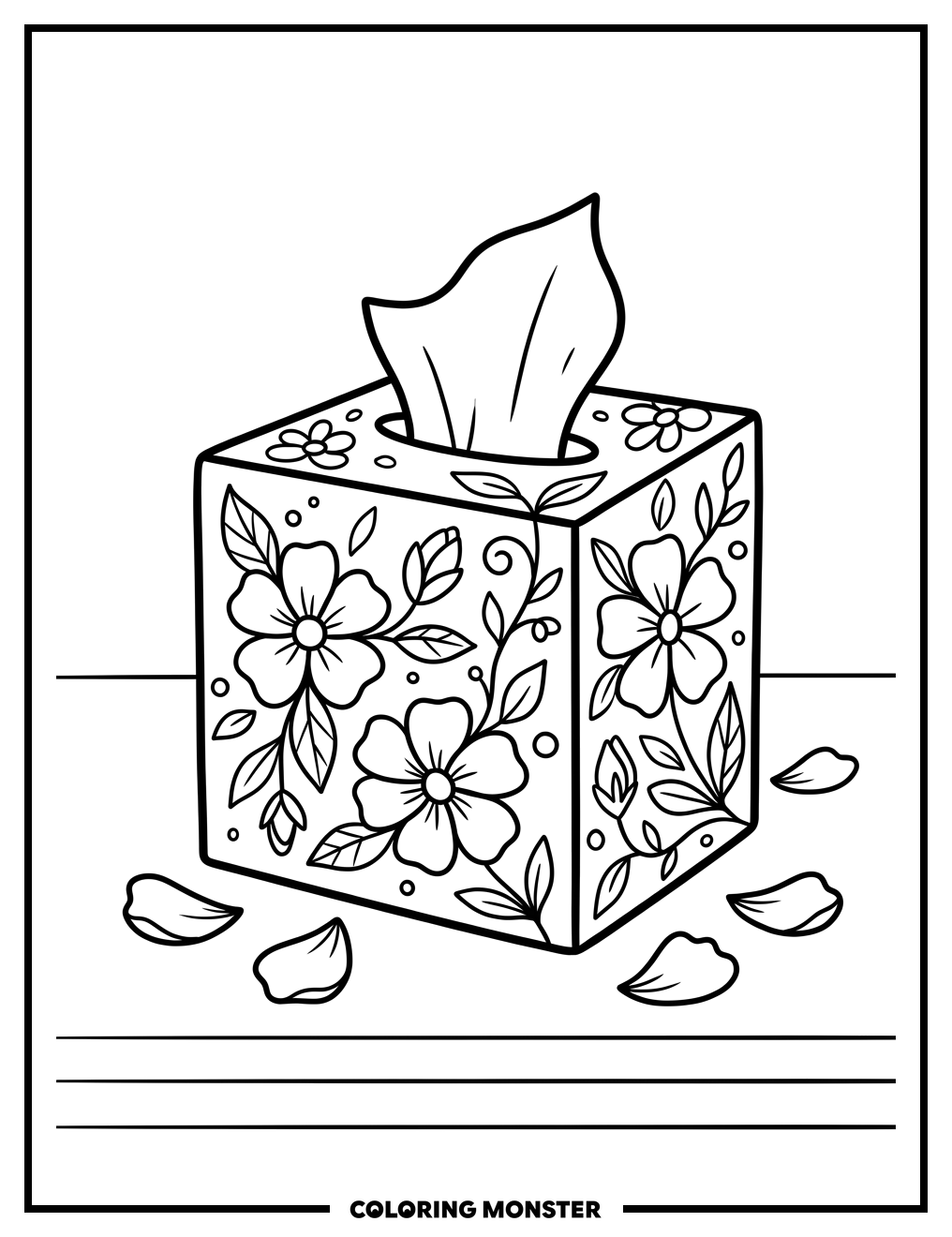 Floral Tissue Box With Petals Coloring Page