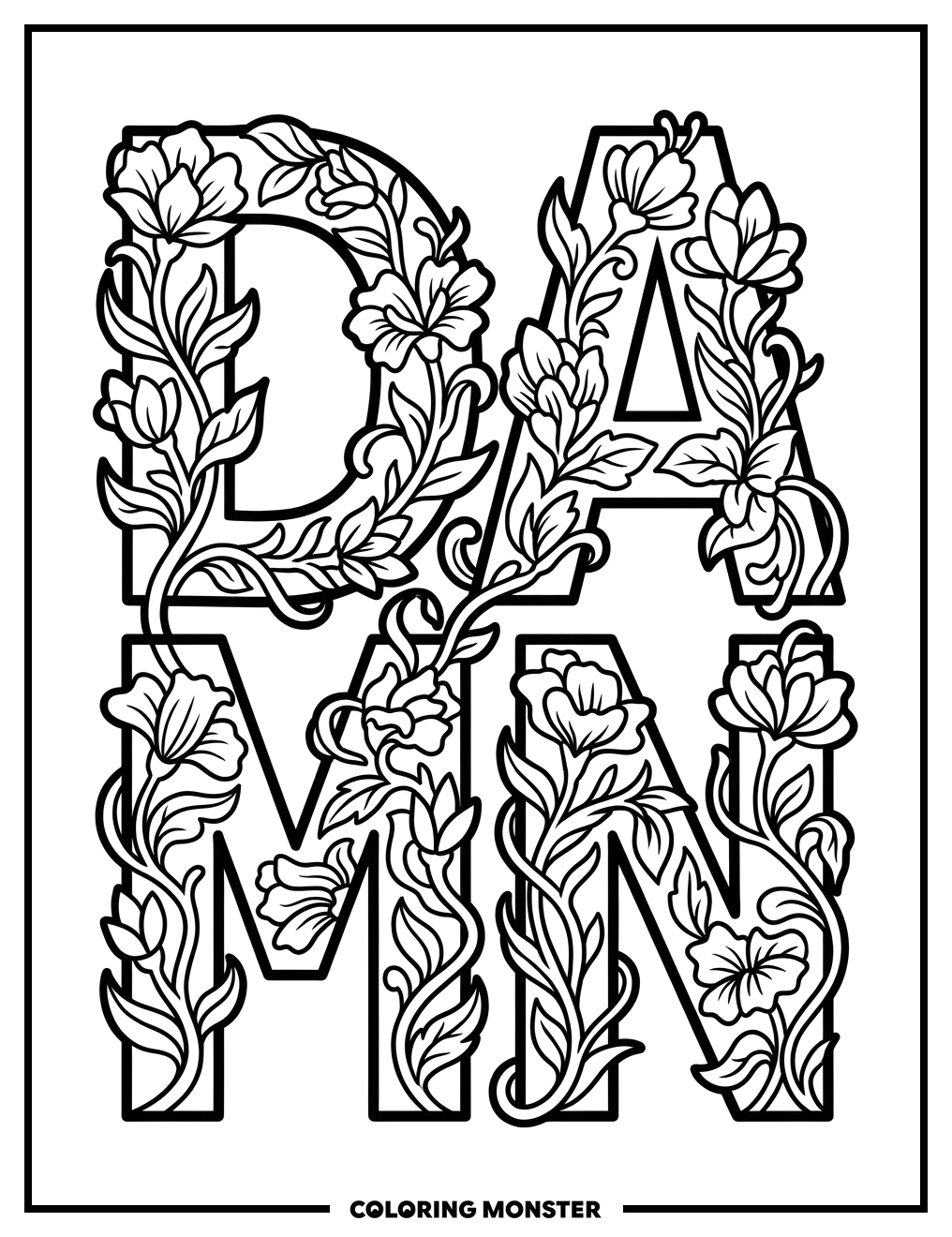 Floral Word Art Coloring Page