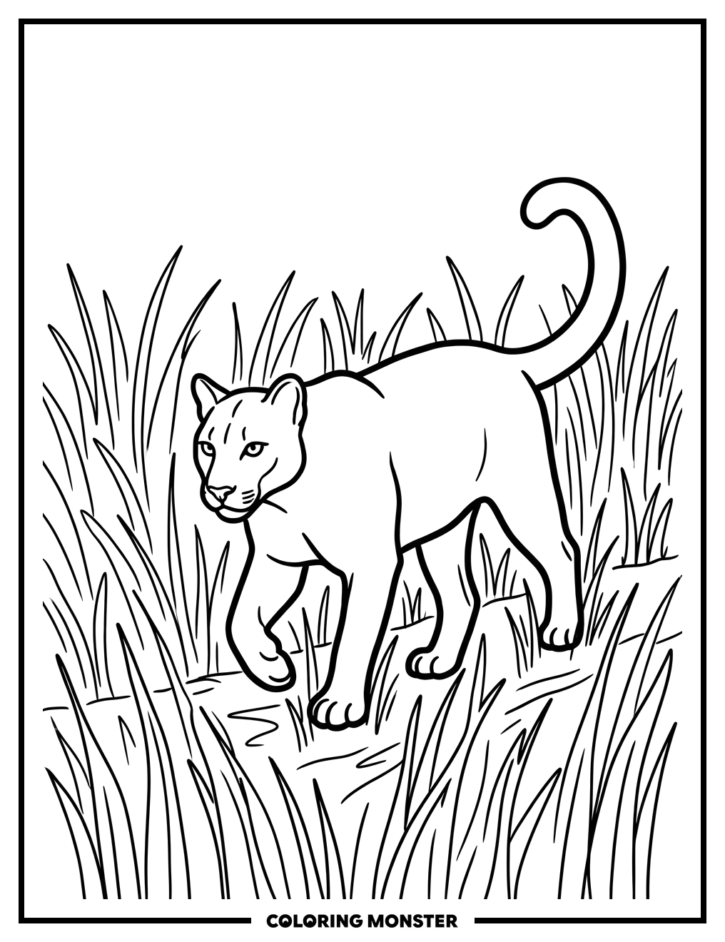 Florida Panther in Tall Grass Coloring Page