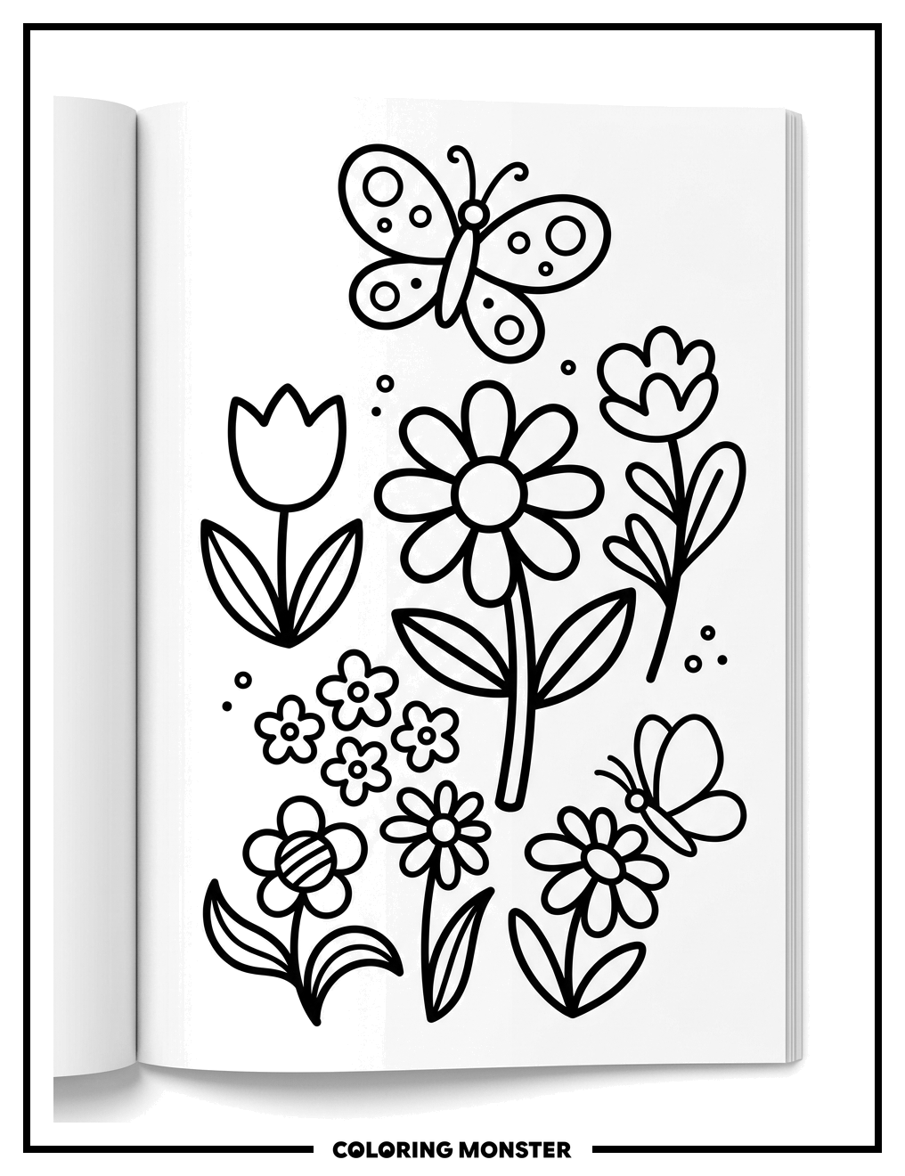 Flowers and Butterflies Coloring Page