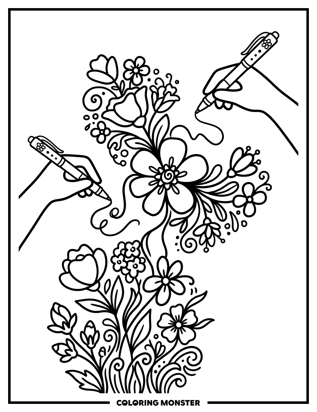 Flowers Blooming From Gel Pens Coloring Page