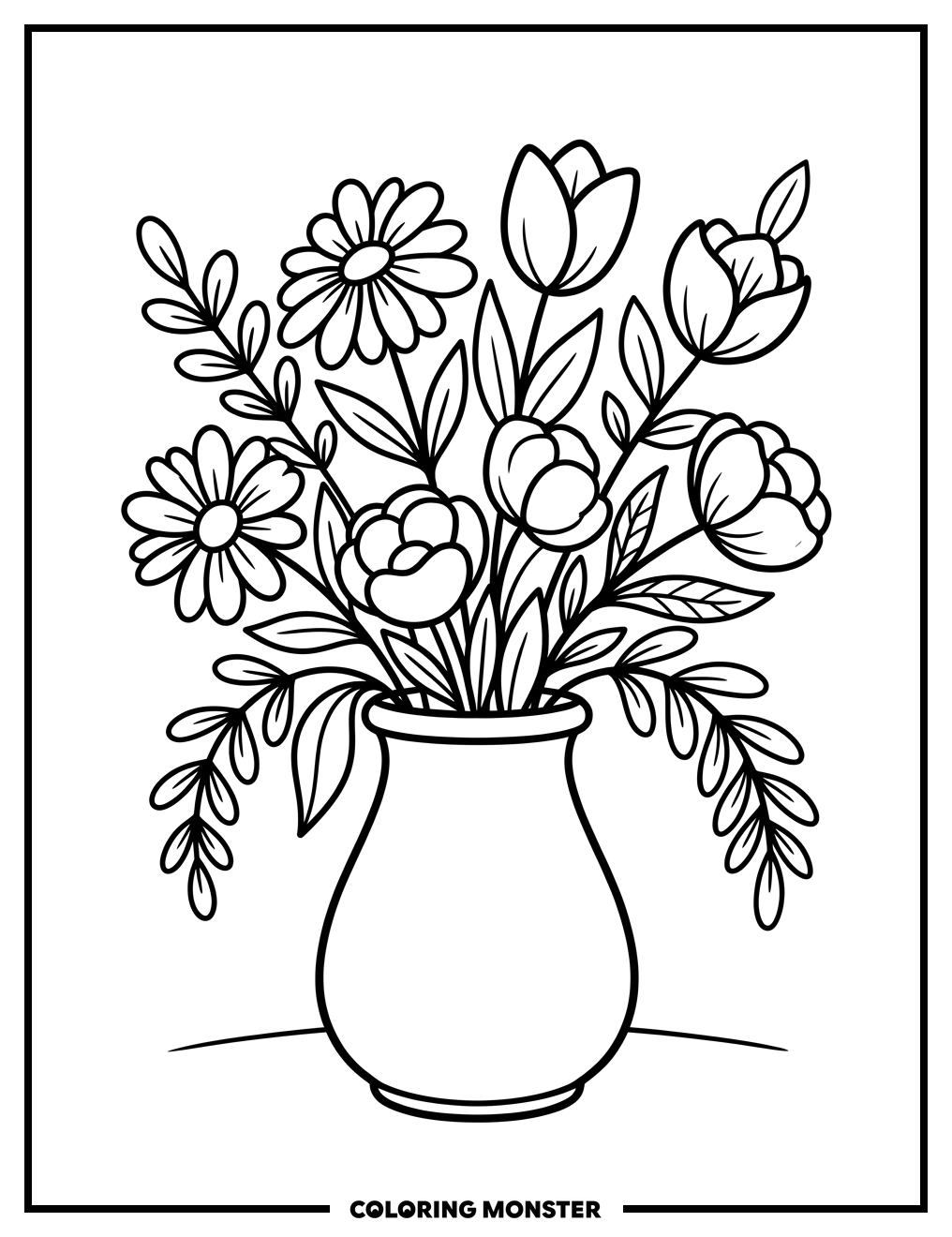 Flowers In A Vase Coloring Page