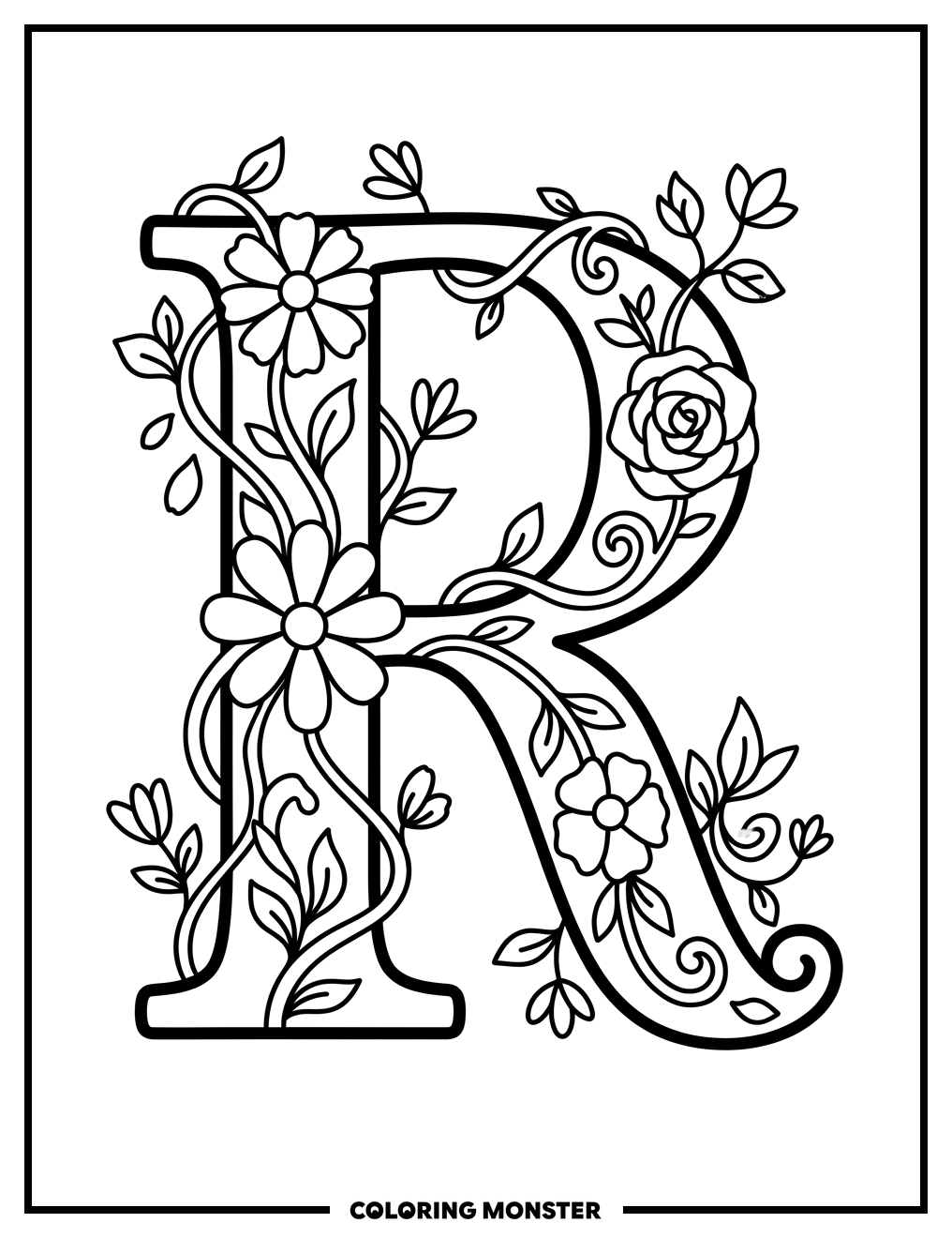 Flowery Letter R Coloring Page